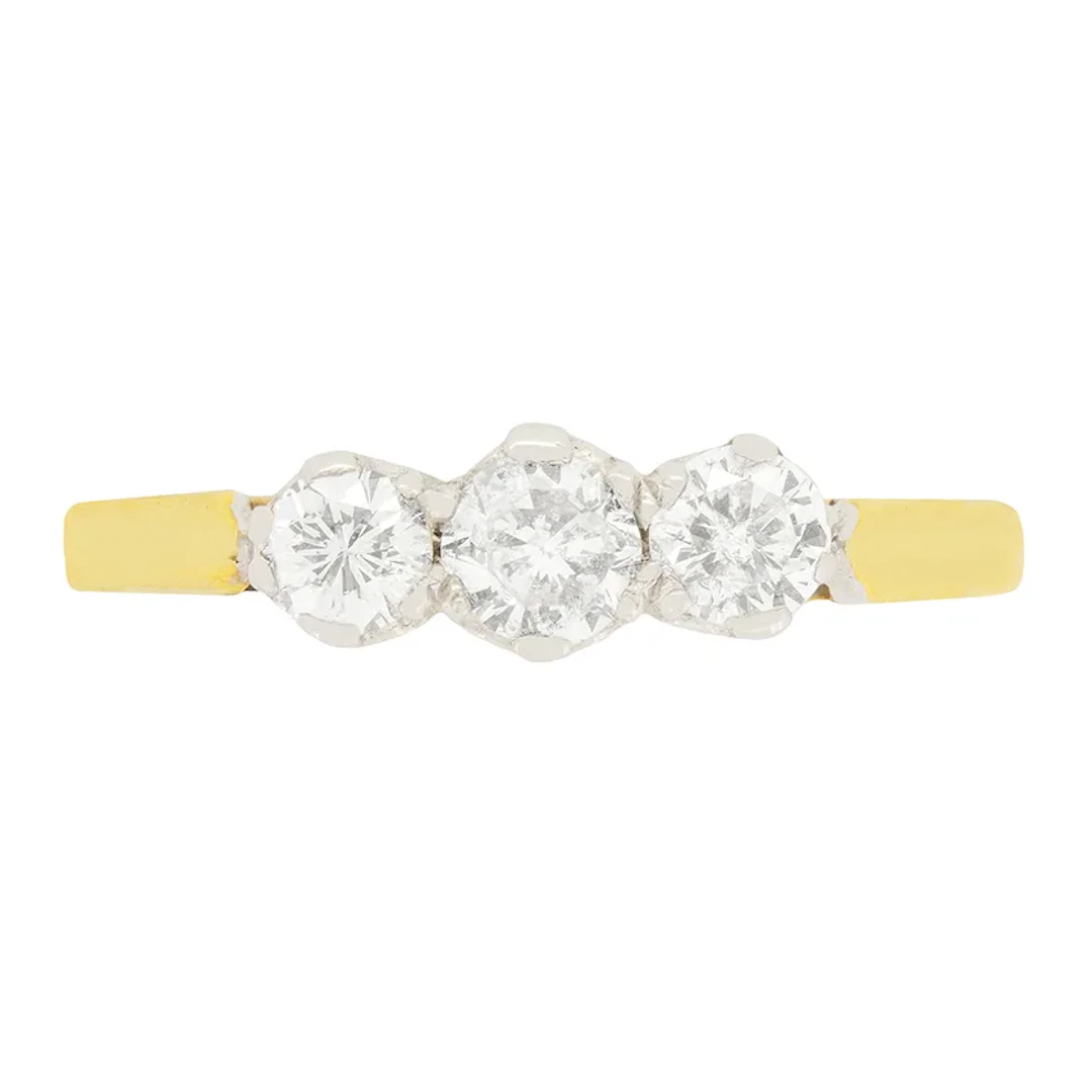 Vintage 0.70ct Three Stone Diamond Ring, c.1970s