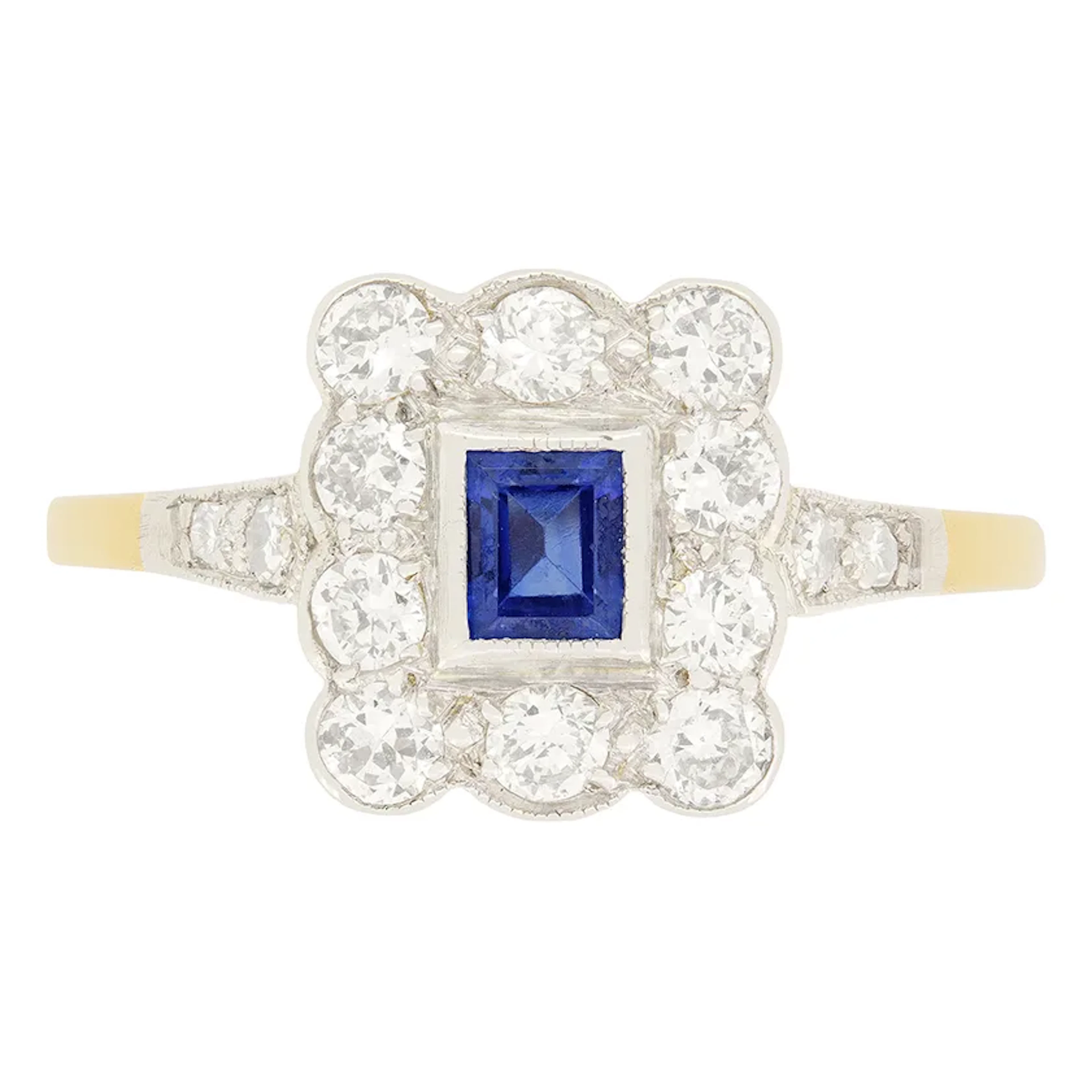 Edwardian 0.25ct Sapphire and Diamond Cluster Ring, c.1910s