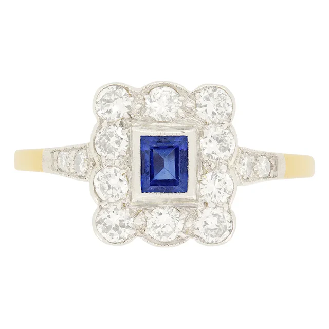 Edwardian 0.25ct Sapphire and Diamond Cluster Ring, c.1910s