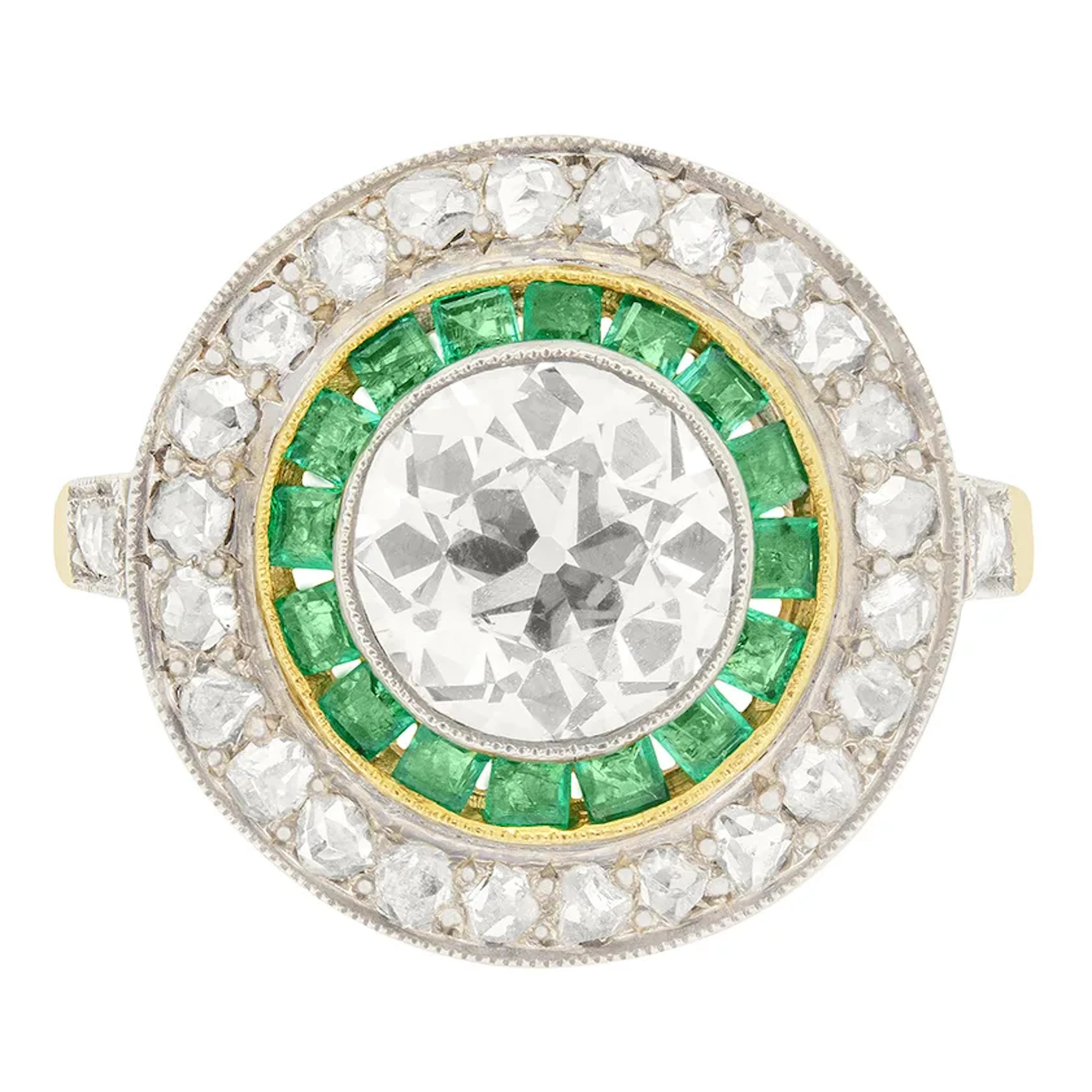Vintage 1.70ct Diamond and Emerald Target Ring, c.1950s