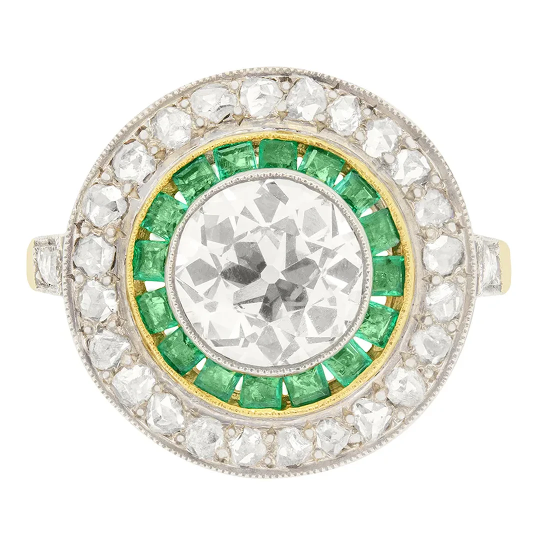 Vintage 1.70ct Diamond and Emerald Target Ring, c.1950s