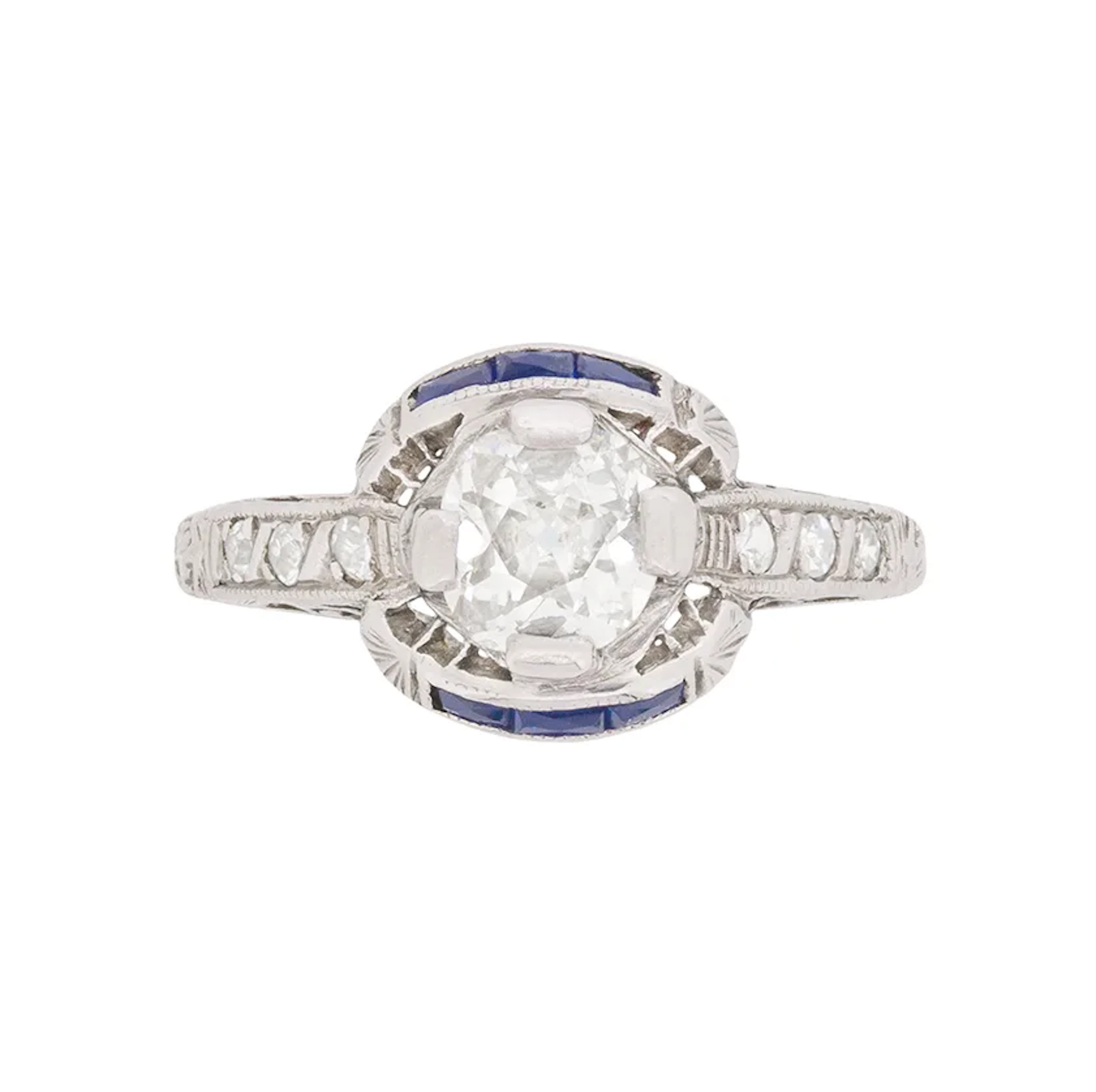 Art Deco 0.64ct Diamond and Sapphire Solitaire Ring, c.1920s