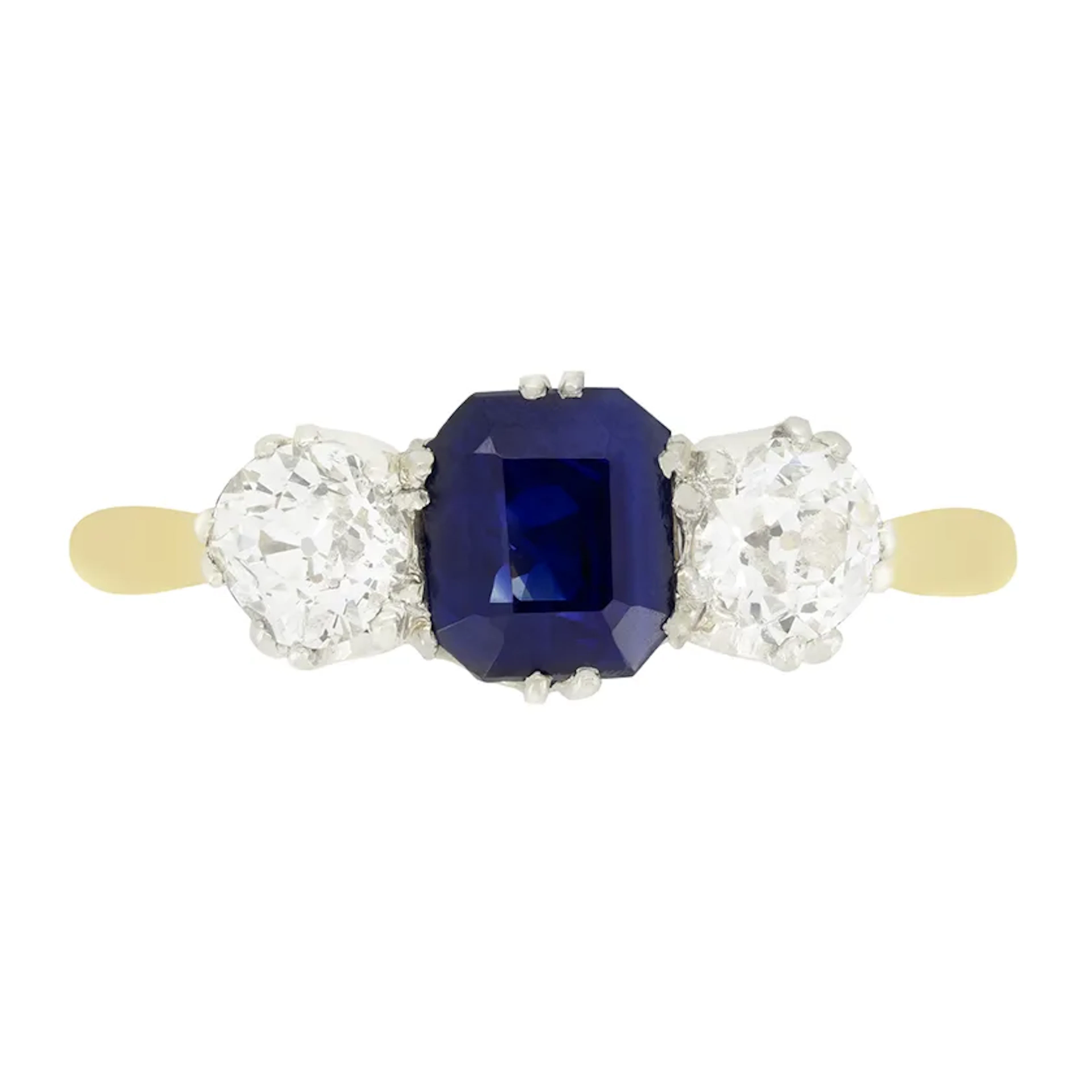 Edwardian 1.35ct Sapphire and Diamond Trilogy Ring, c.1910s