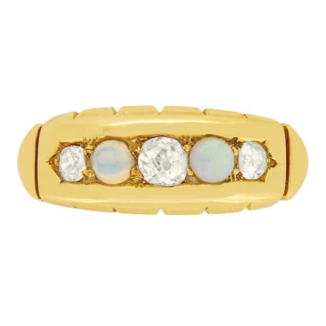 Victorian 0.29ct Diamond and Opal Five Stone Ring, c.1900s