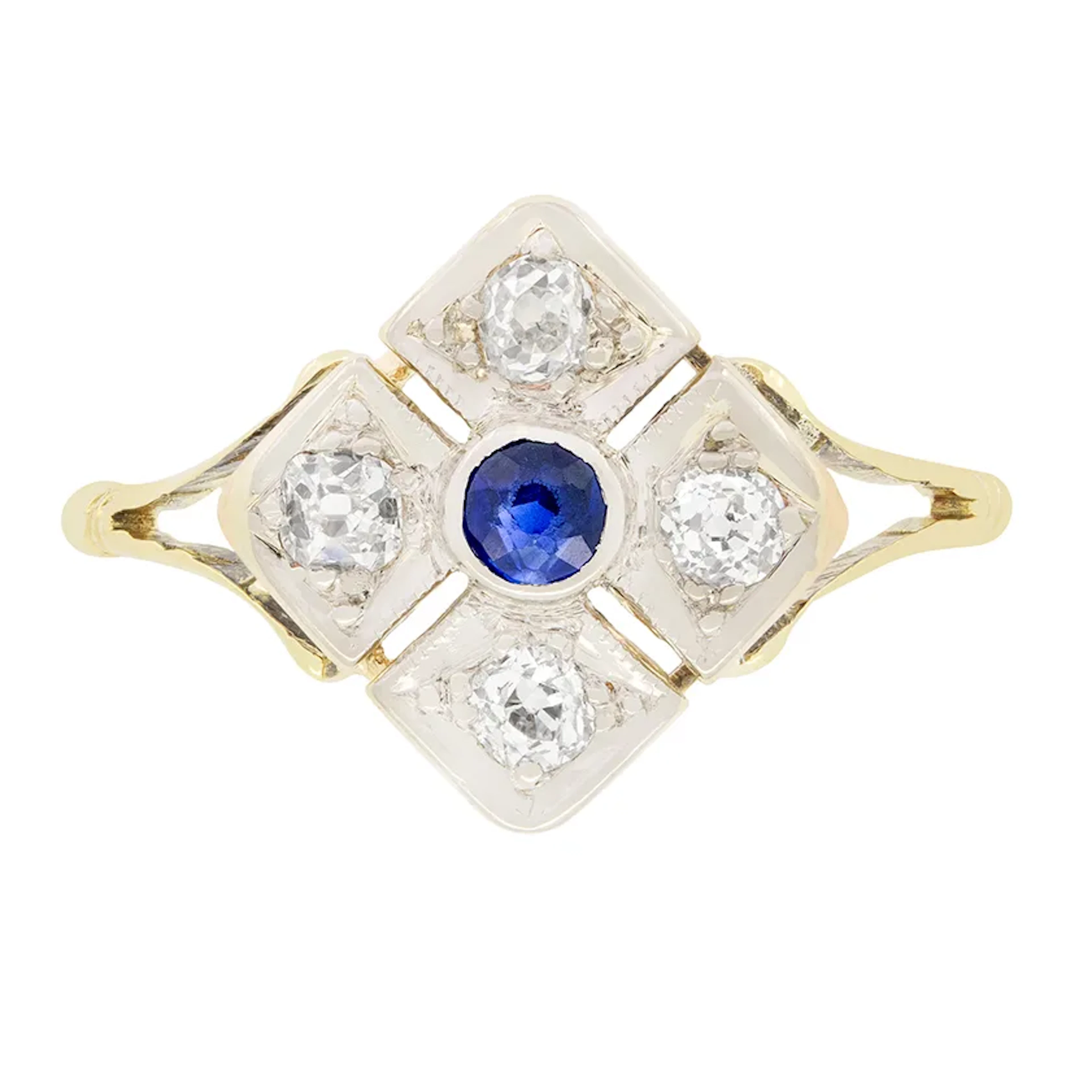 Edwardian 0.40ct Sapphire and Diamond Cluster Ring, c.1910s
