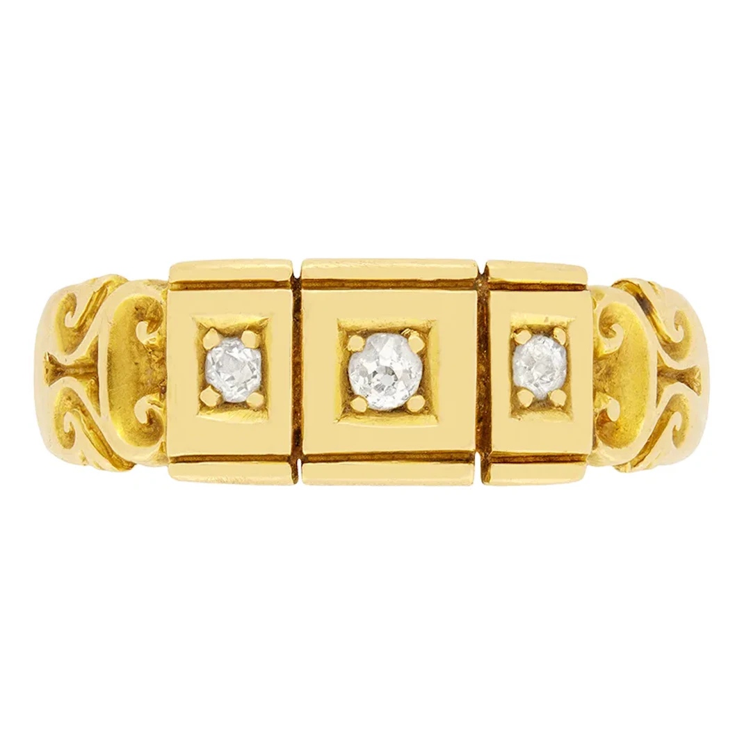 Victorian 0.11ct Diamond Three Stone Ring, c.1870s