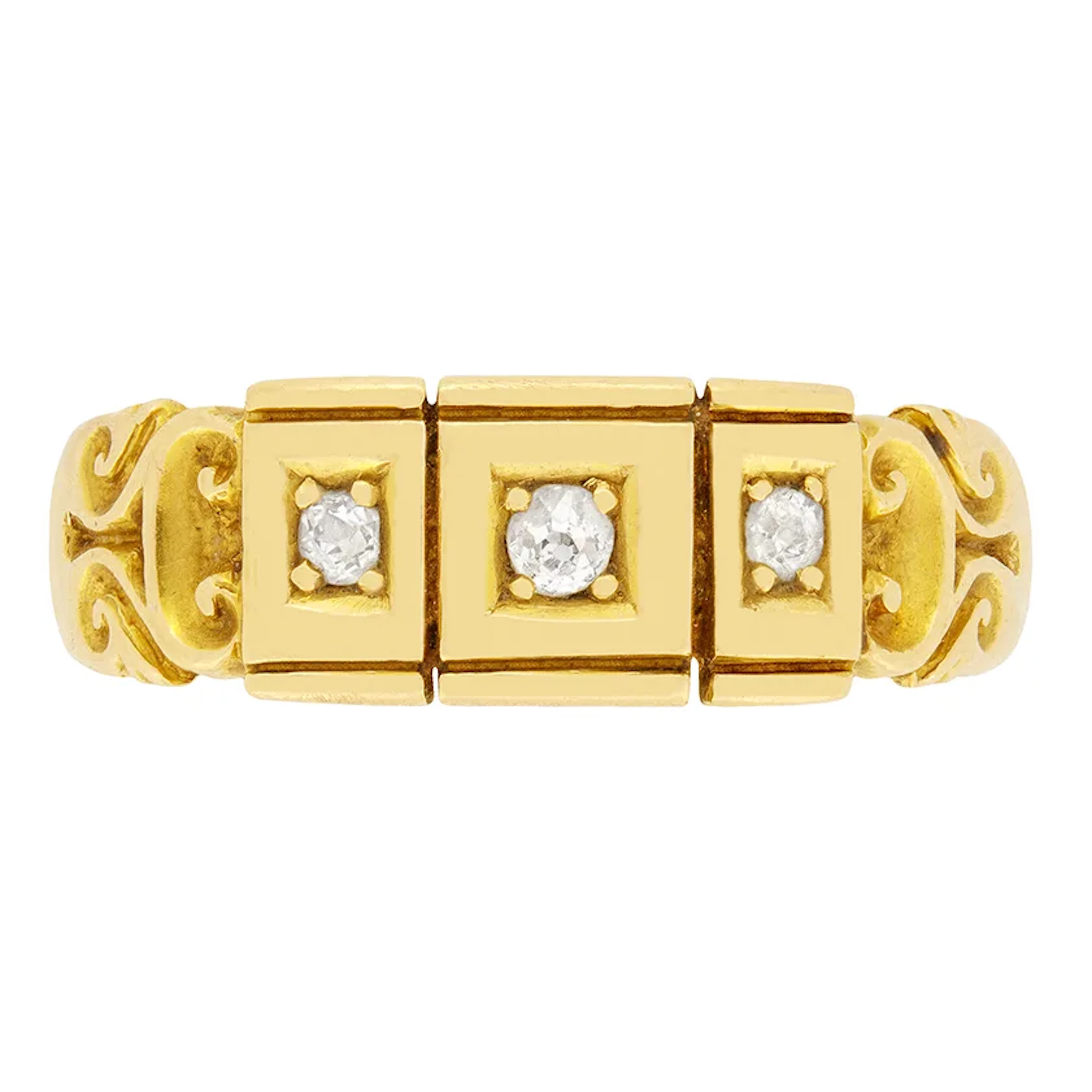 Victorian 0.11ct Diamond Three Stone Ring, c.1870s