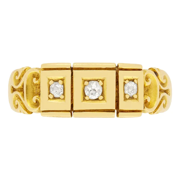 Victorian 0.11ct Diamond Three Stone Ring, c.1870s