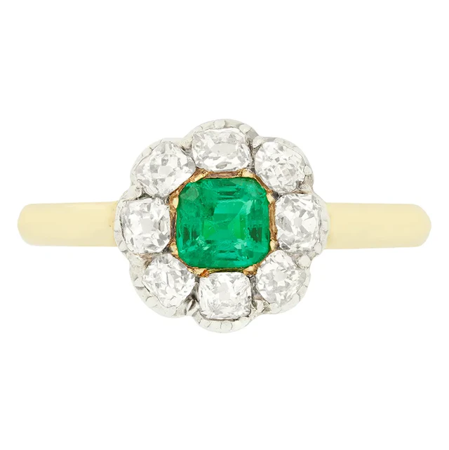 Victorian 0.45ct Emerald and Diamond Cluster Ring, c.1880s