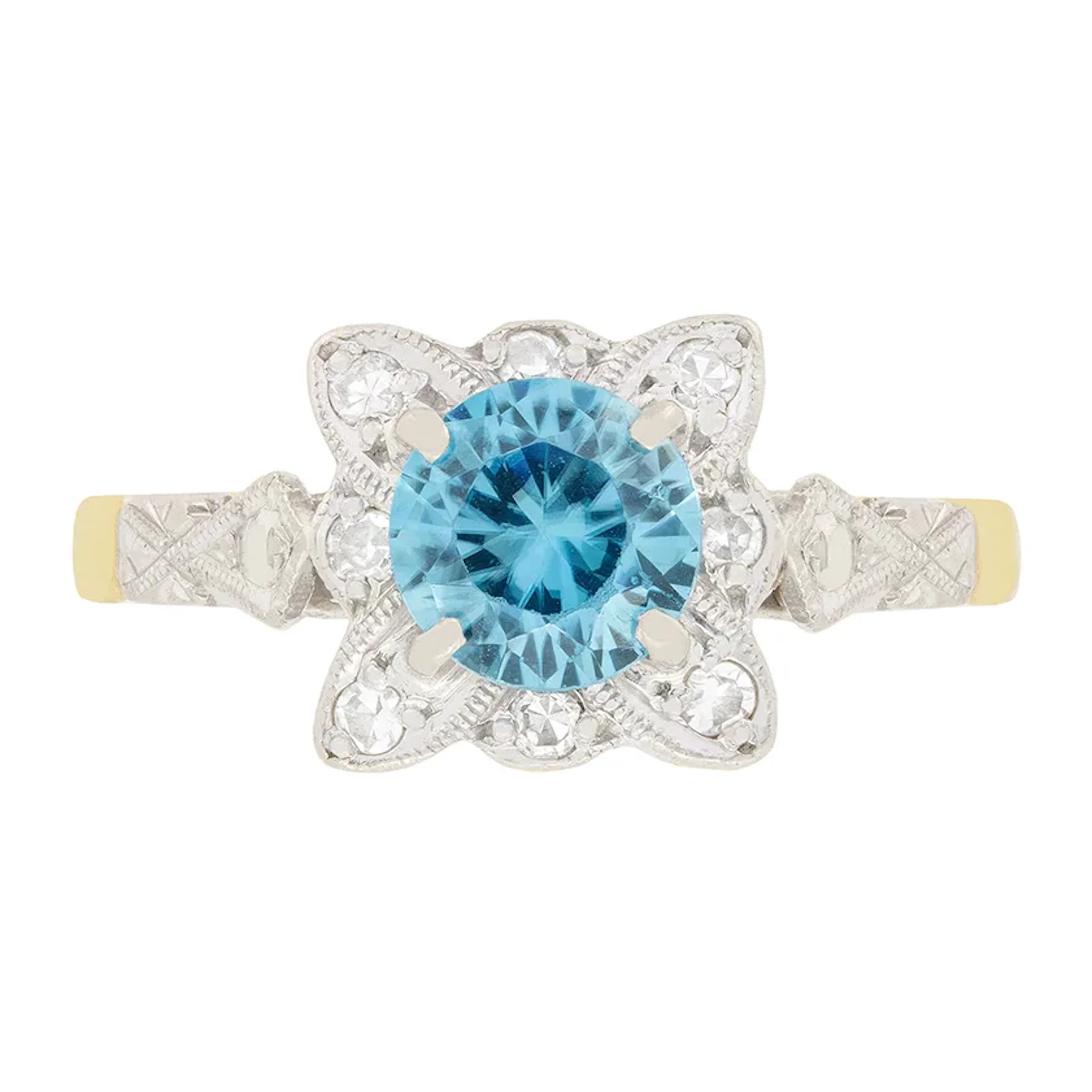 Vintage 1.00ct Zircon and Diamond Cluster Ring, c.1940s