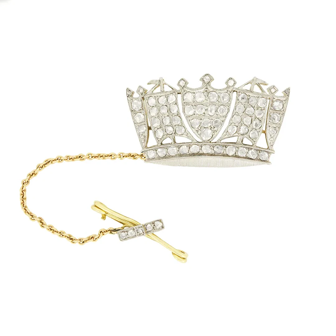 Edwardian 0.55ct Diamond Navy Crown Brooch, c.1910s