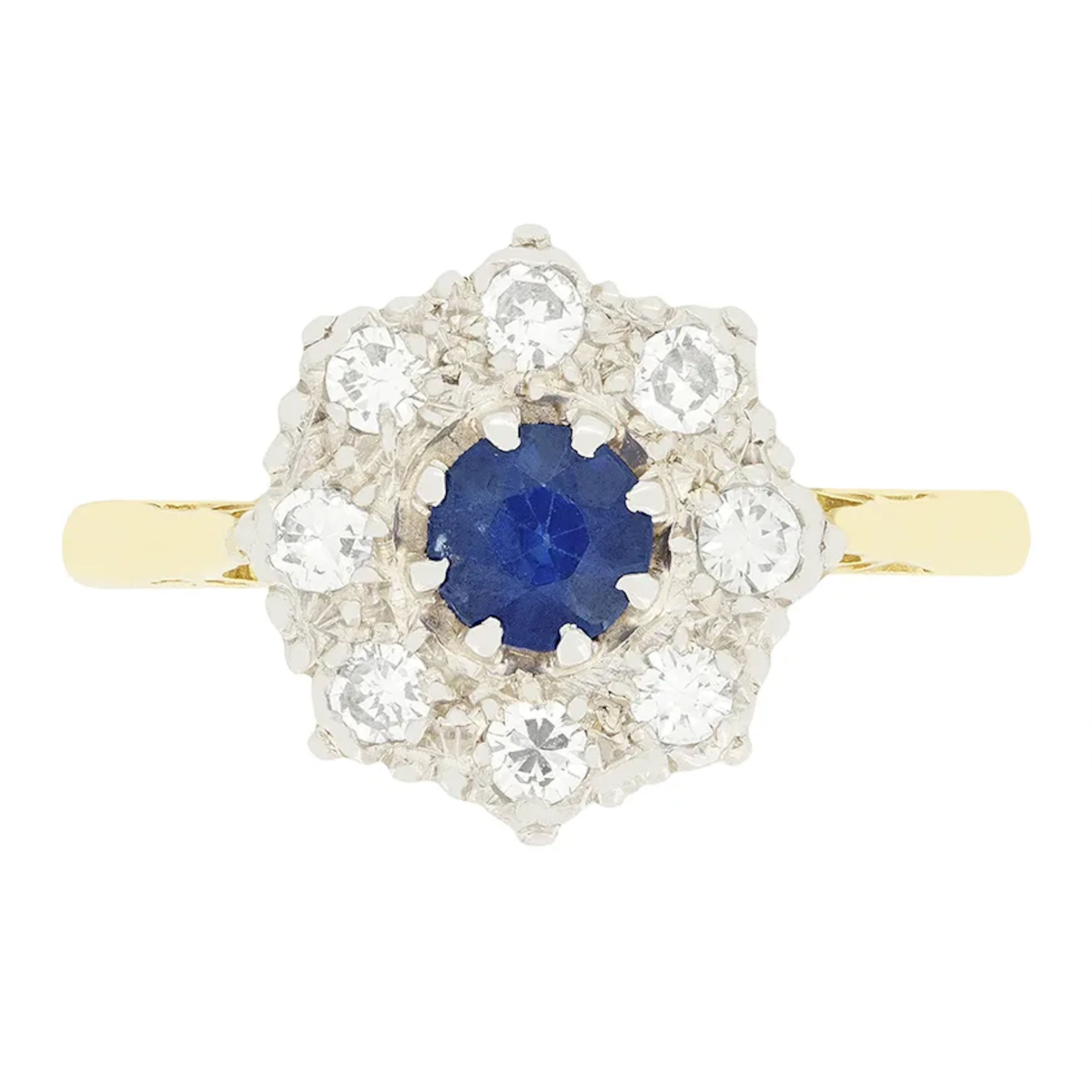 Late Deco 0.40ct Sapphire and Diamond Cluster Ring, c.1940s