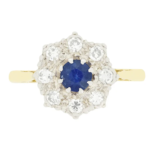 Late Deco 0.40ct Sapphire and Diamond Cluster Ring, c.1940s