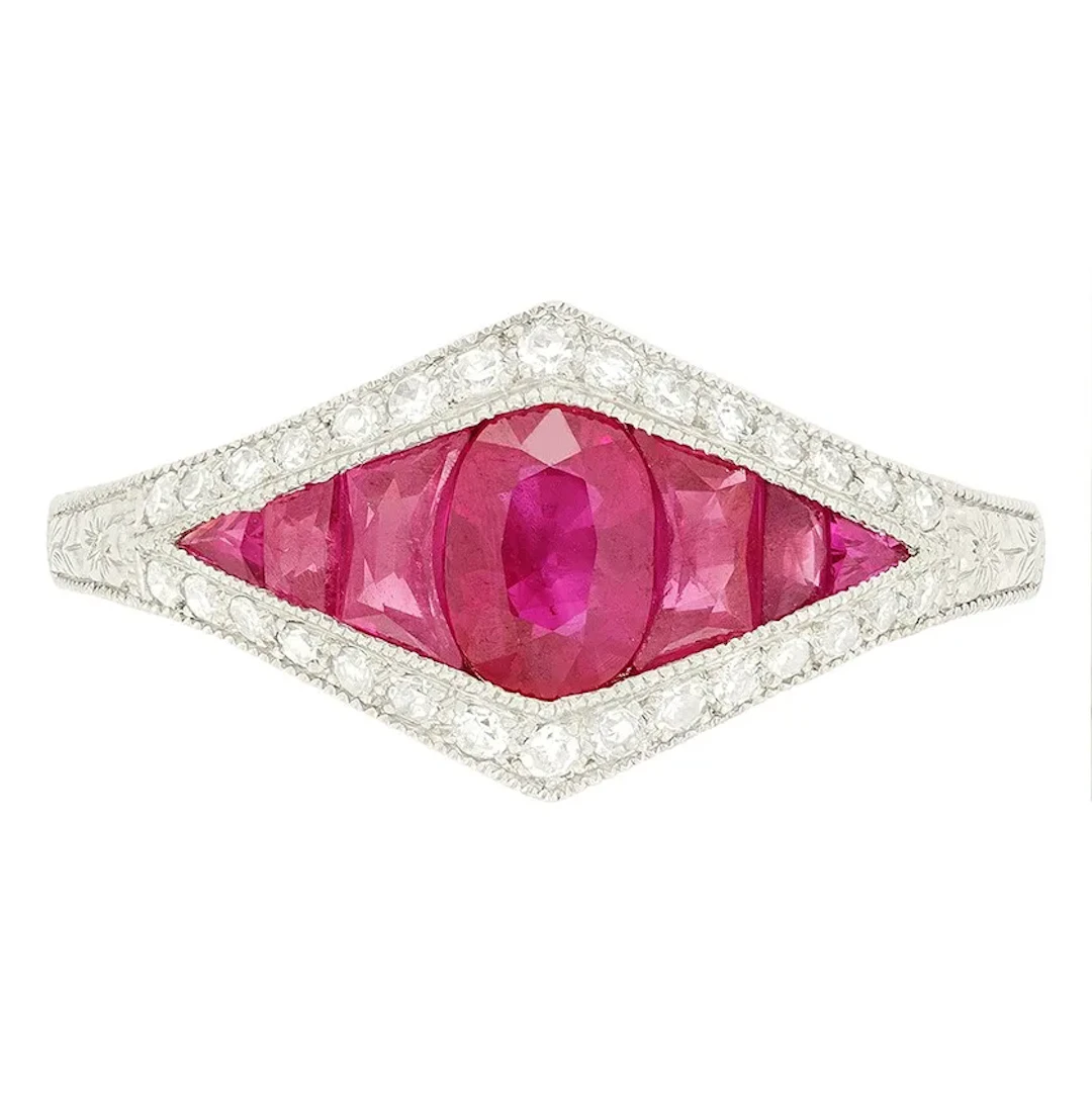 Vintage 1.10ct Ruby and Diamond Seven Stone Ring, c.1970s