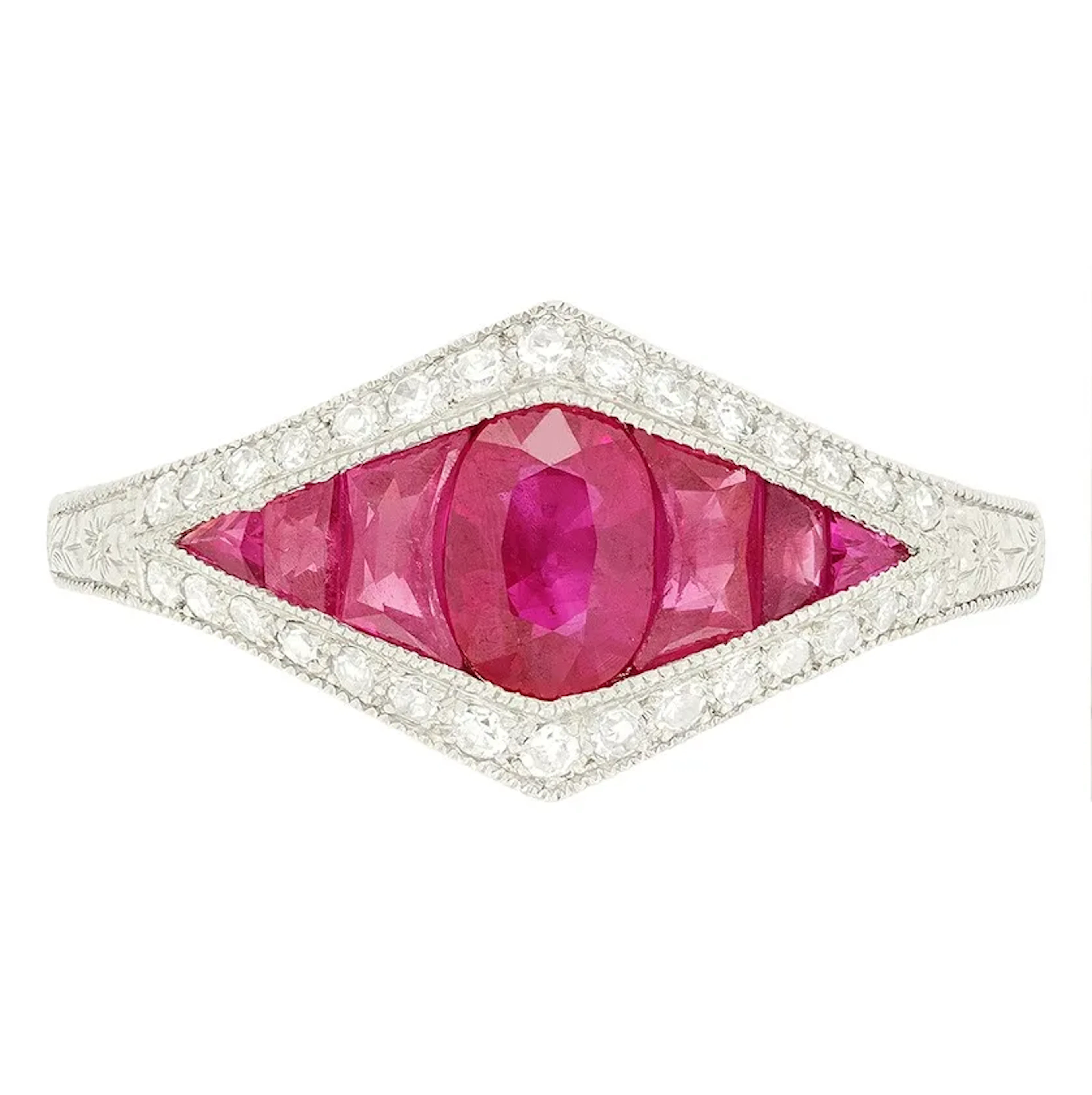 Vintage 1.10ct Ruby and Diamond Seven Stone Ring, c.1970s
