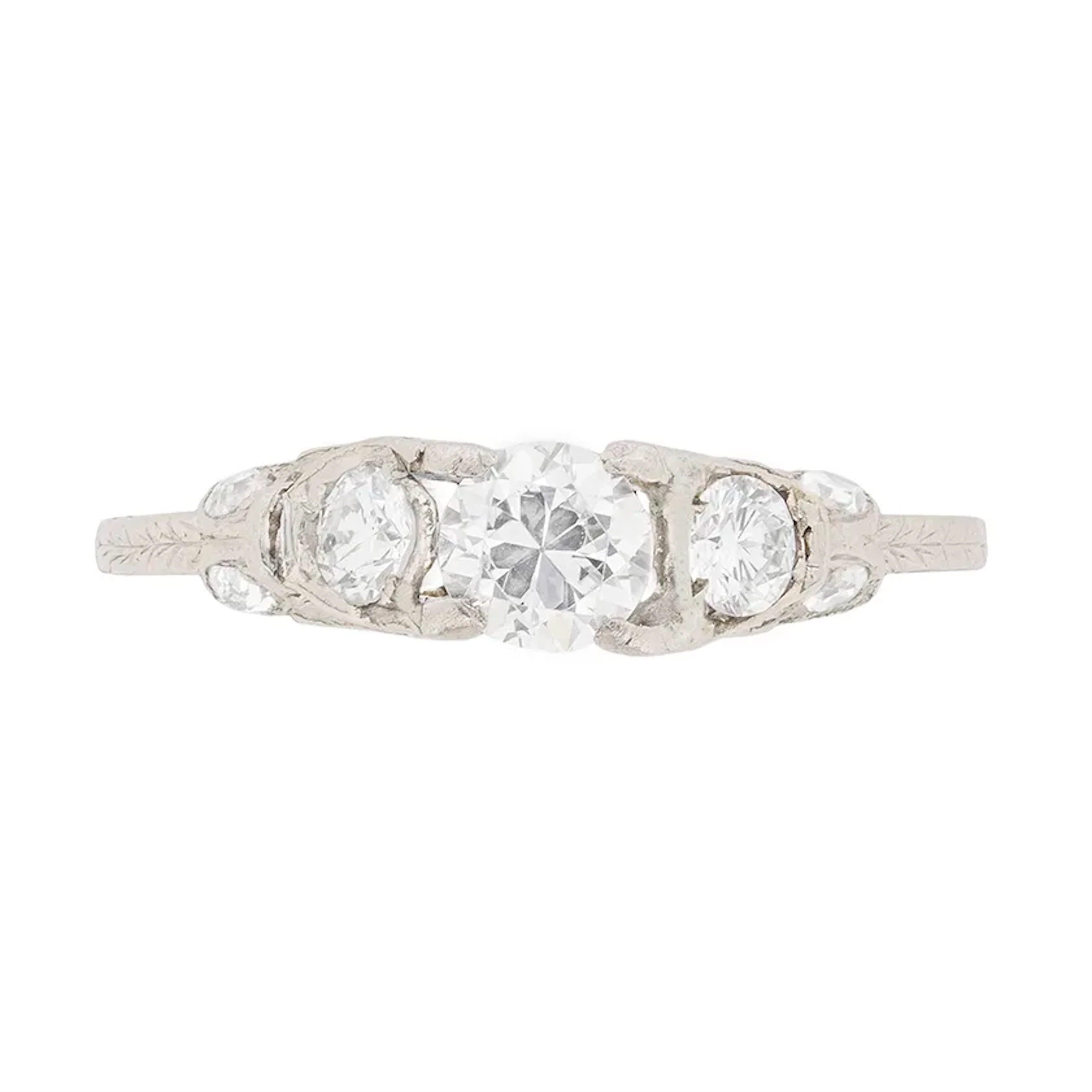 Art Deco 0.70ct Diamond Three Stone Engagement Ring, c.1920s