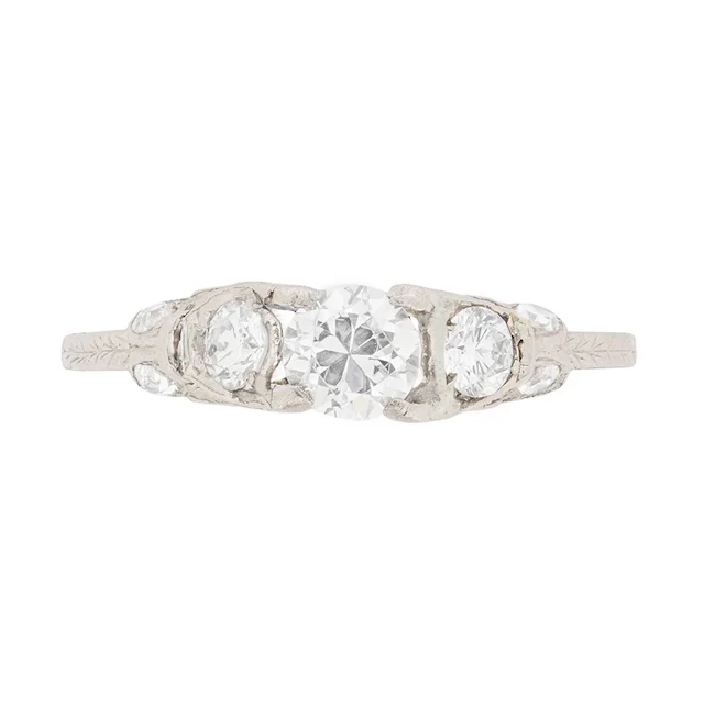 Art Deco 0.70ct Diamond Three Stone Engagement Ring, c.1920s