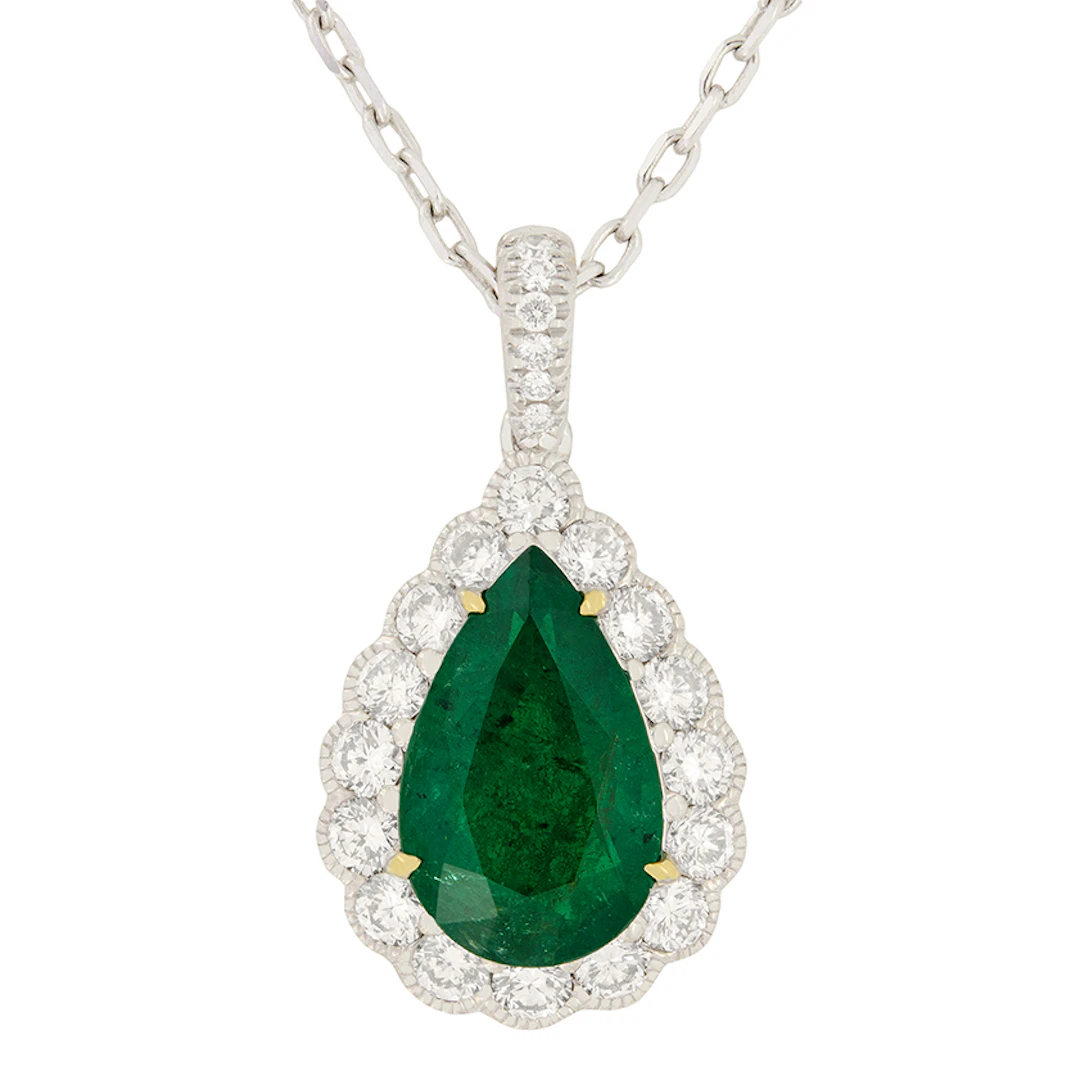 Modern 2.00ct Emerald and Diamond Necklace