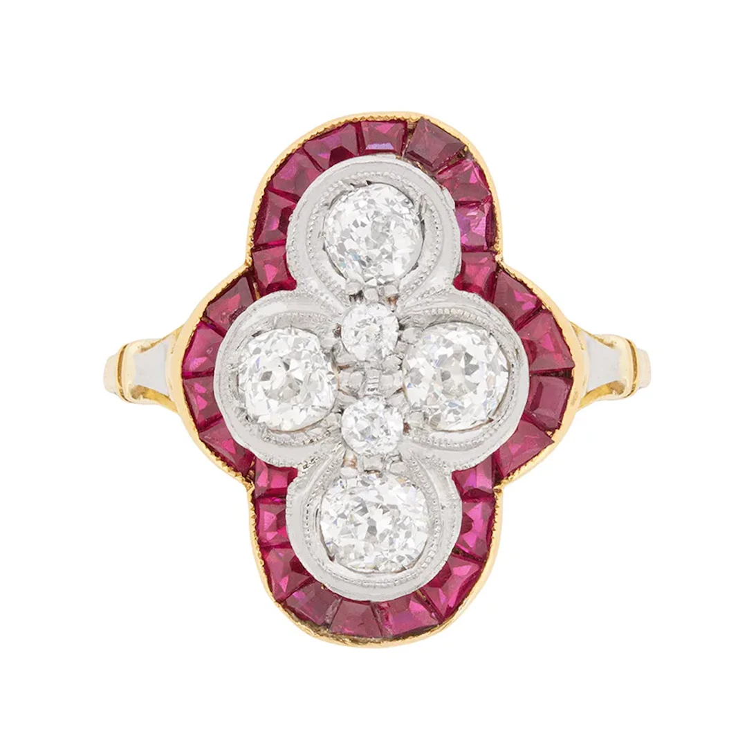 Vintage 0.80ct Diamond and Ruby Cocktail Ring, c.1930s
