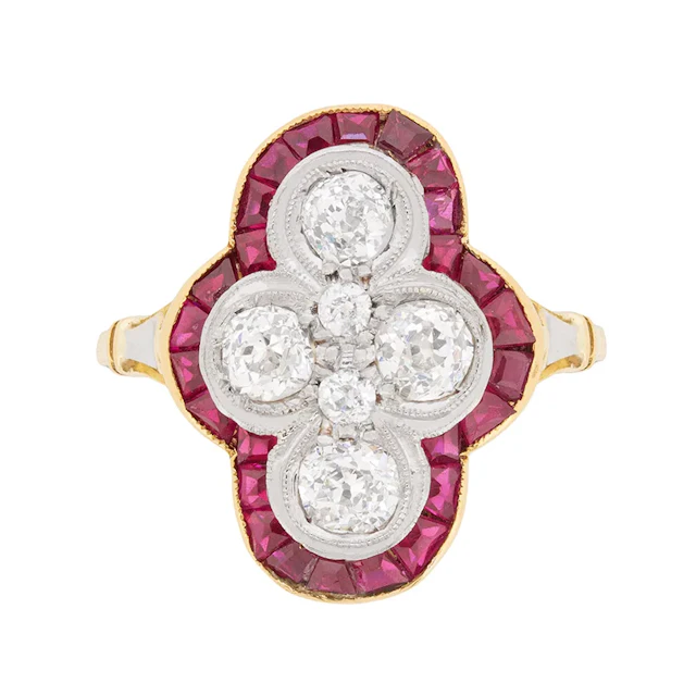 Vintage 0.80ct Diamond and Ruby Cocktail Ring, c.1930s