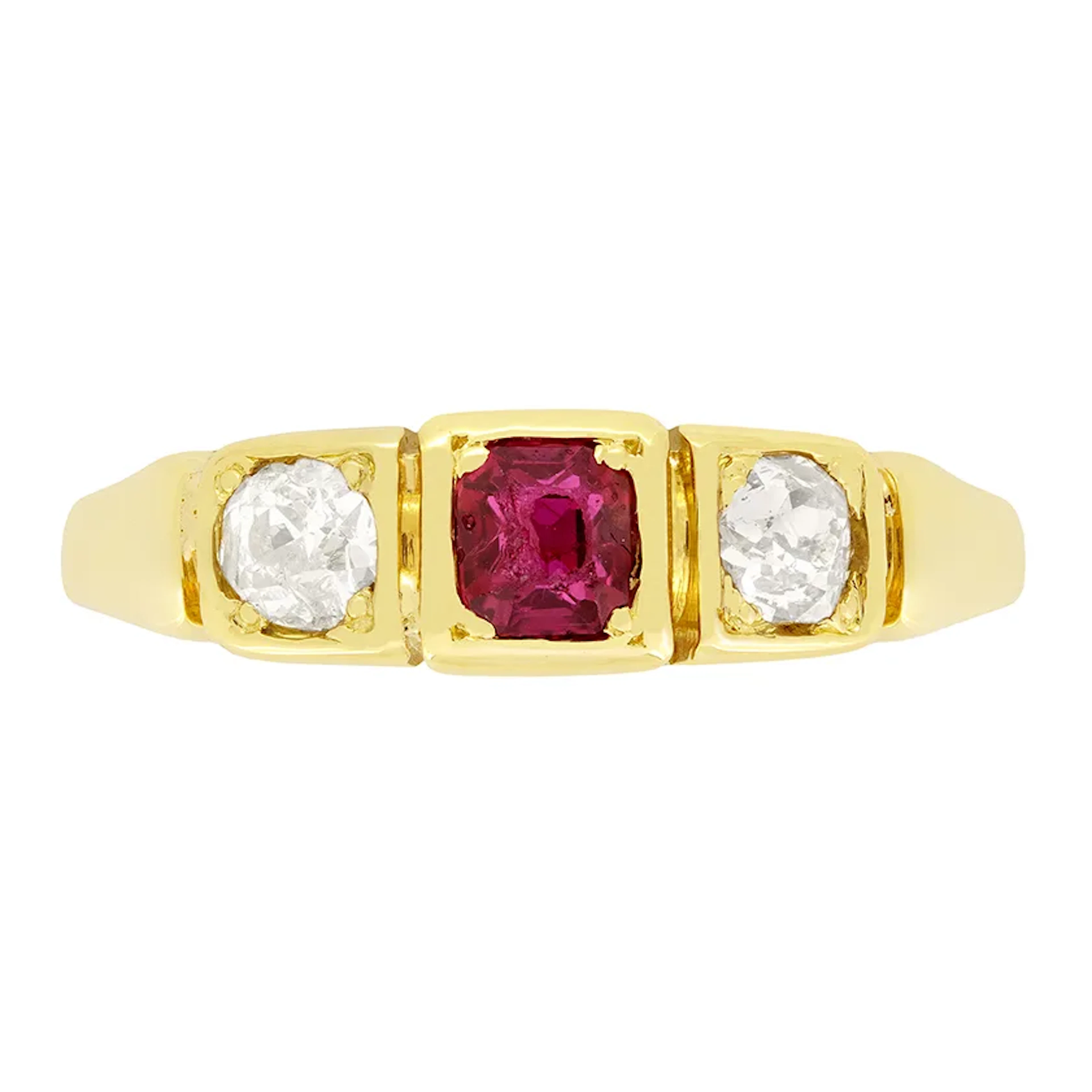 Victorian 0.30ct Ruby and Diamond Trilogy Ring, c.1880s
