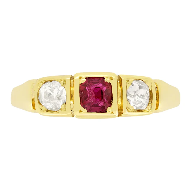 Victorian 0.30ct Ruby and Diamond Trilogy Ring, c.1880s