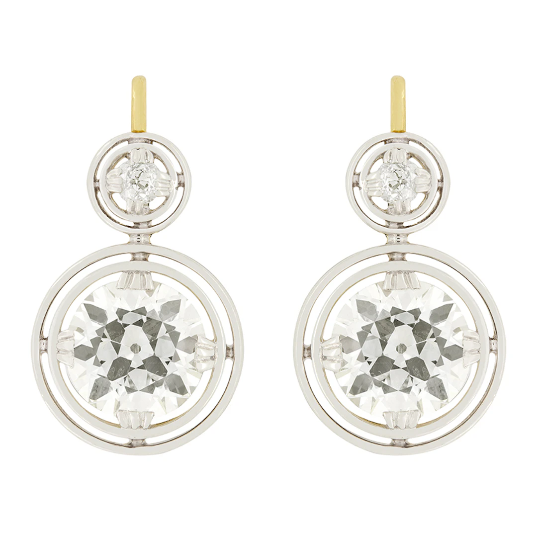 Edwardian 6.60ct Diamond Earrings, c.1910s