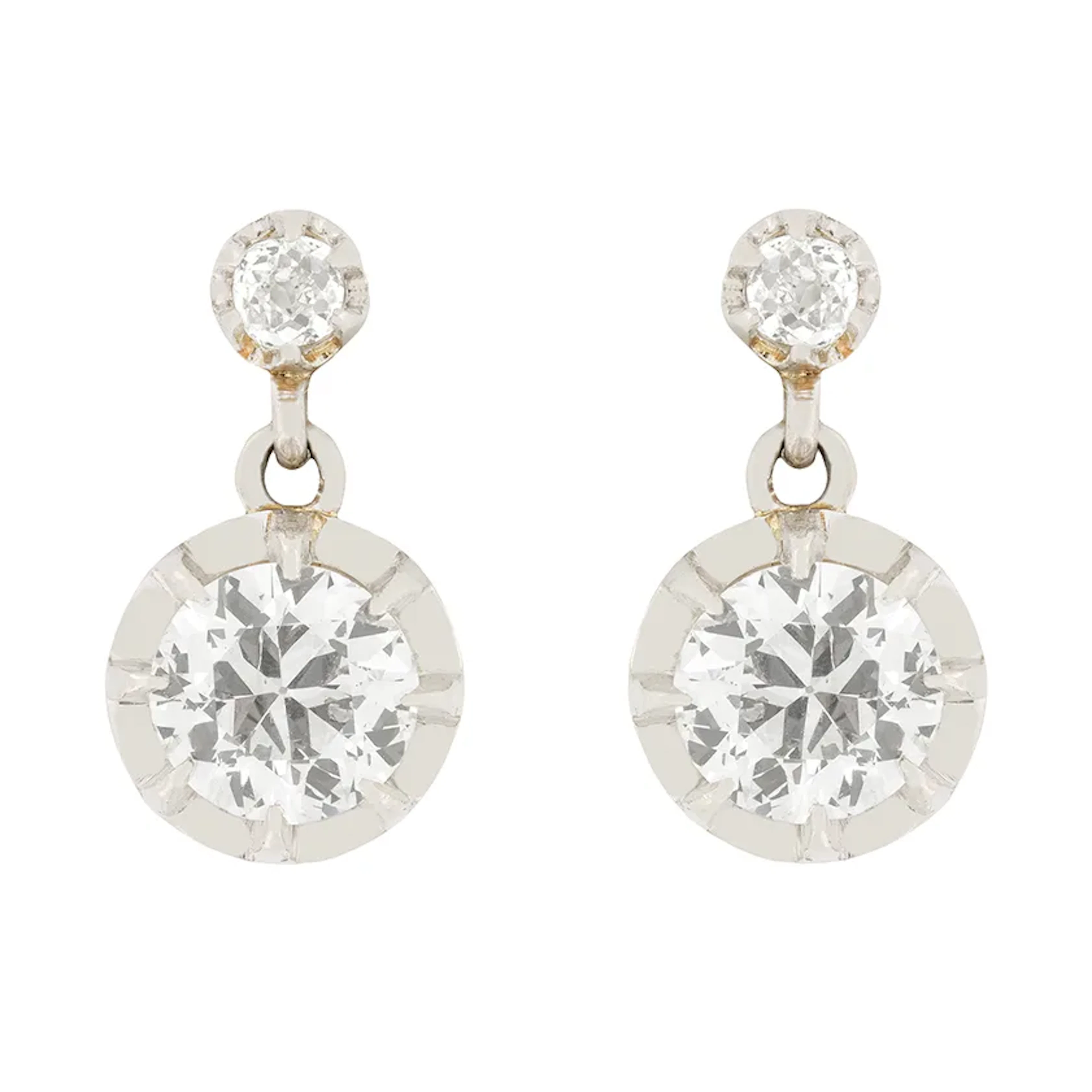 French 2.00ct Old Cut Diamond Earrings, c.1910s