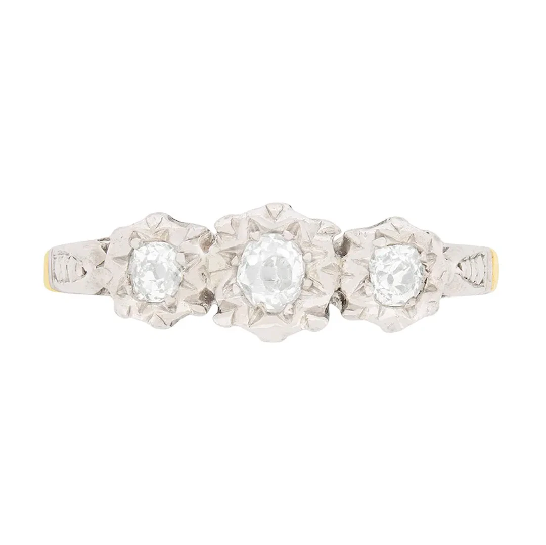 Edwardian Illusion Set Three Stone Diamond Ring, c.1910