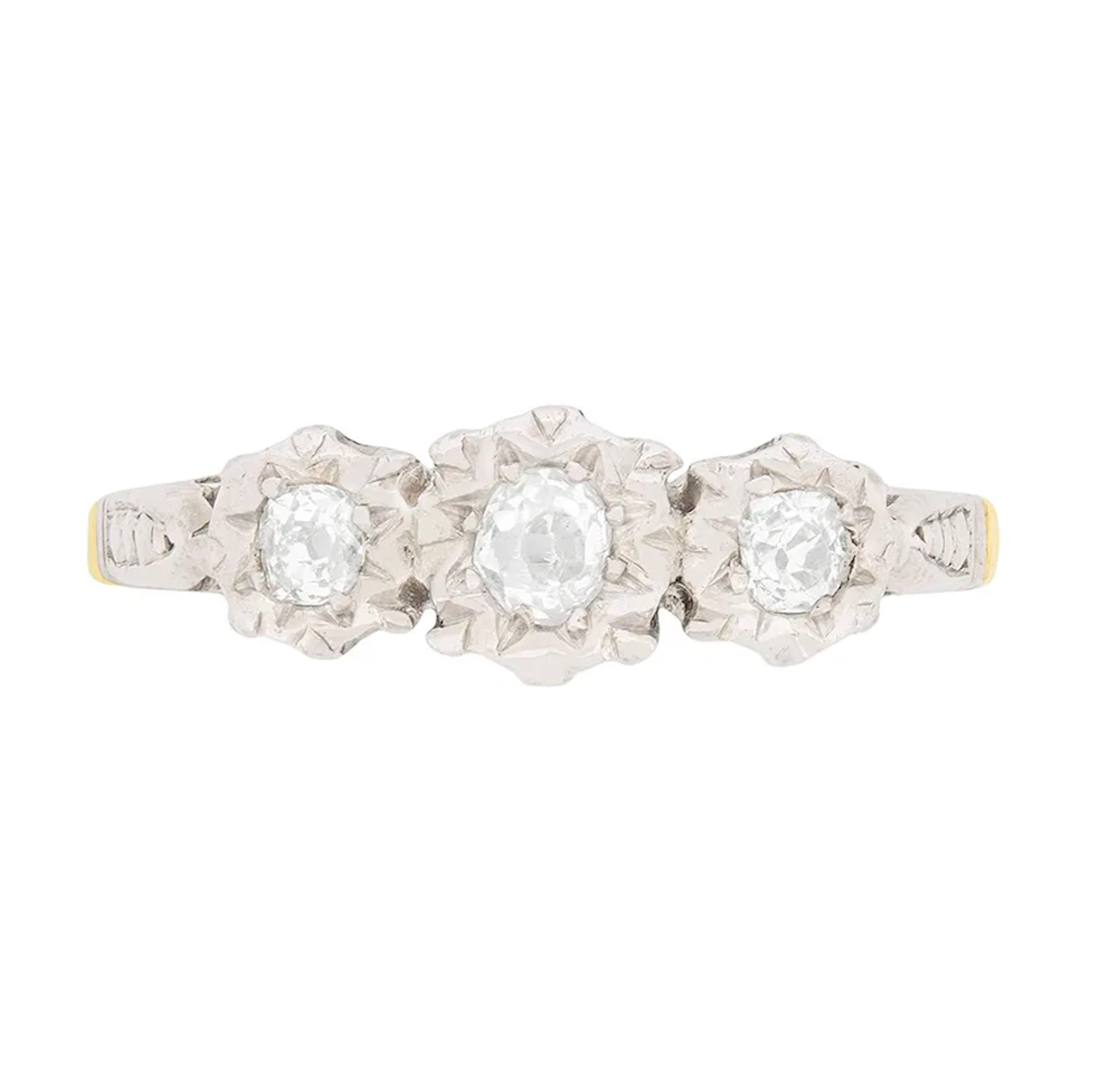 Edwardian Illusion Set Three Stone Diamond Ring, c.1910