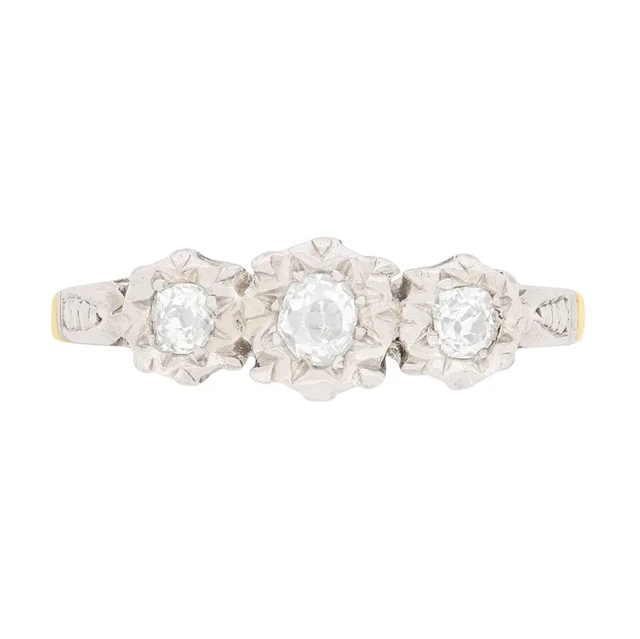Edwardian Illusion Set Three Stone Diamond Ring, c.1910