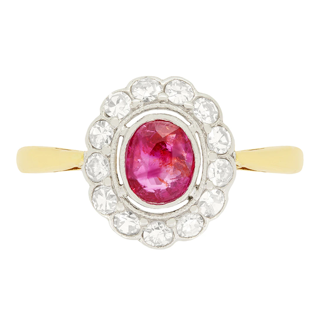 Edwardian 0.55ct Ruby and Diamond Halo Ring, c.1910s