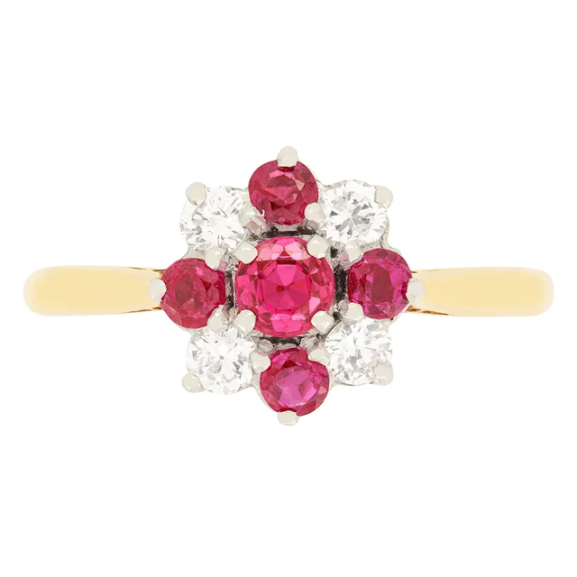 Vintage 0.40ct Ruby and Diamond Cluster Ring, c.1940s