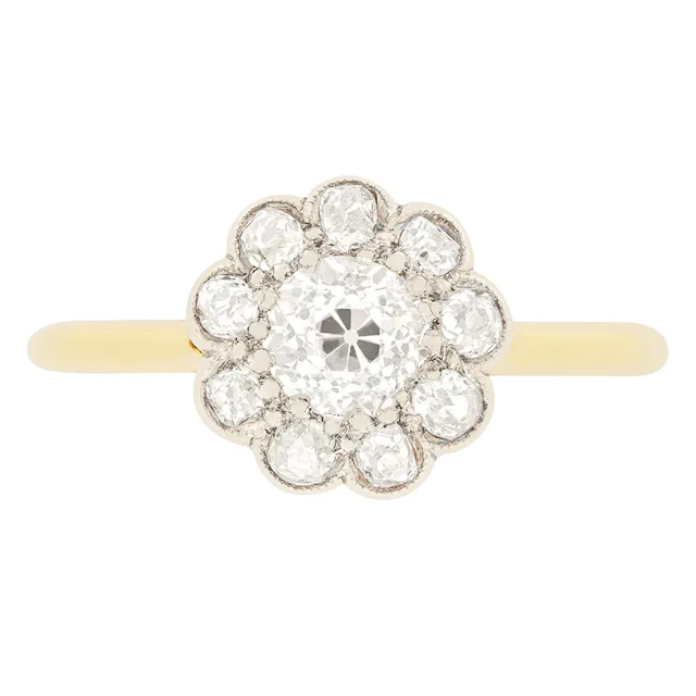 Edwardian 0.75ct Diamond Halo Cluster Ring, c.1910s