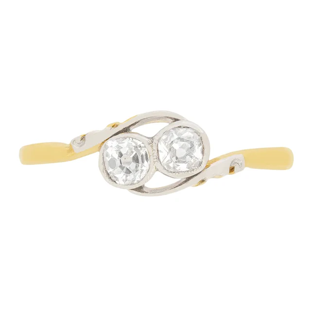 Victorian 0.50ct Diamond Two Stone Twist Ring, c.1870s