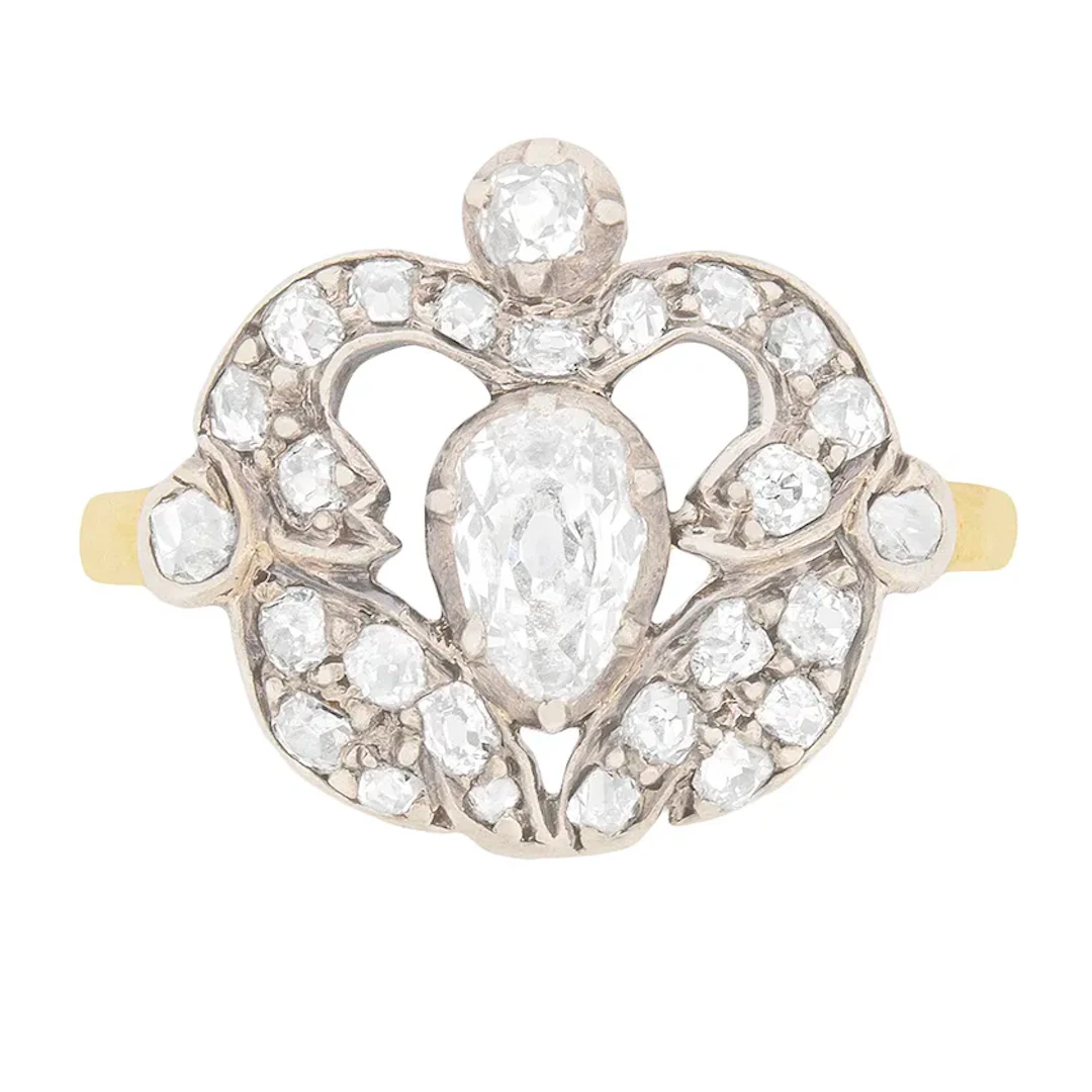 Victorian Old Pear Cut Diamond Cluster Ring, c.1880s