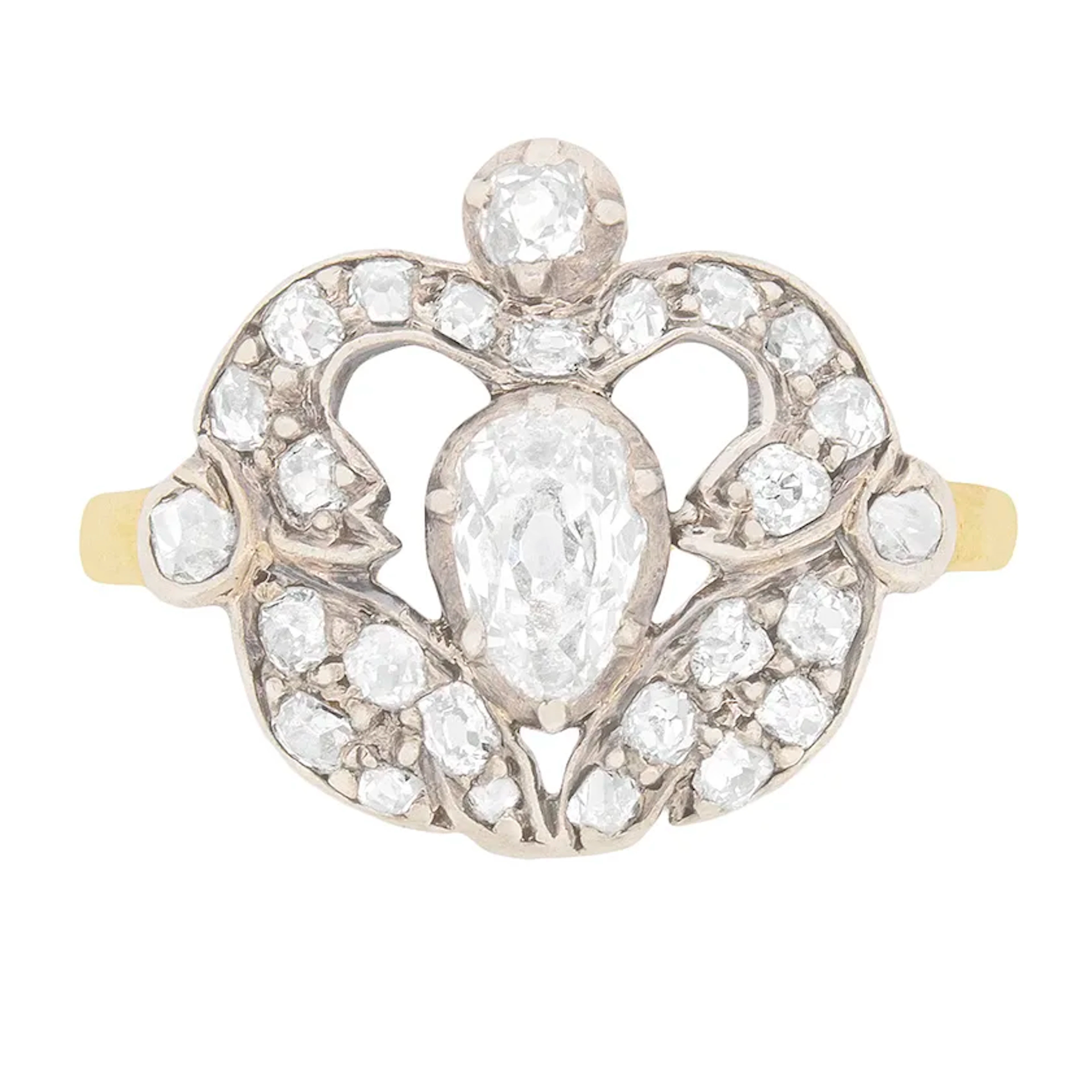 Victorian Old Pear Cut Diamond Cluster Ring, c.1880s