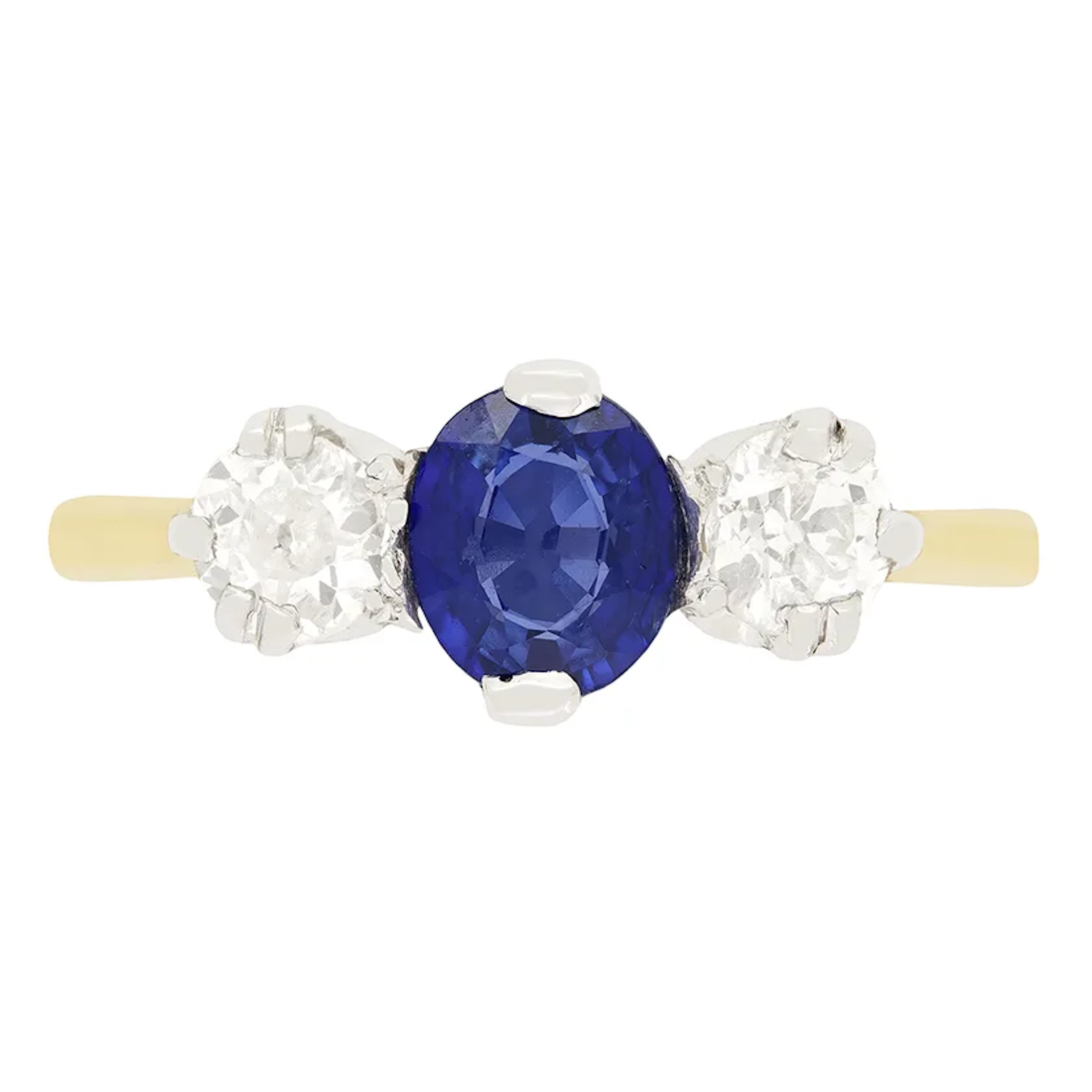 Edwardian 0.80ct Sapphire and Diamond Three Stone Ring, c.1910s