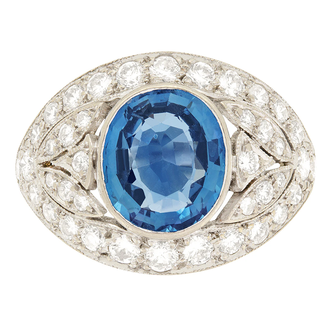 Vintage 2.70ct Sapphire and Diamond Cluster Ring, c.1950s