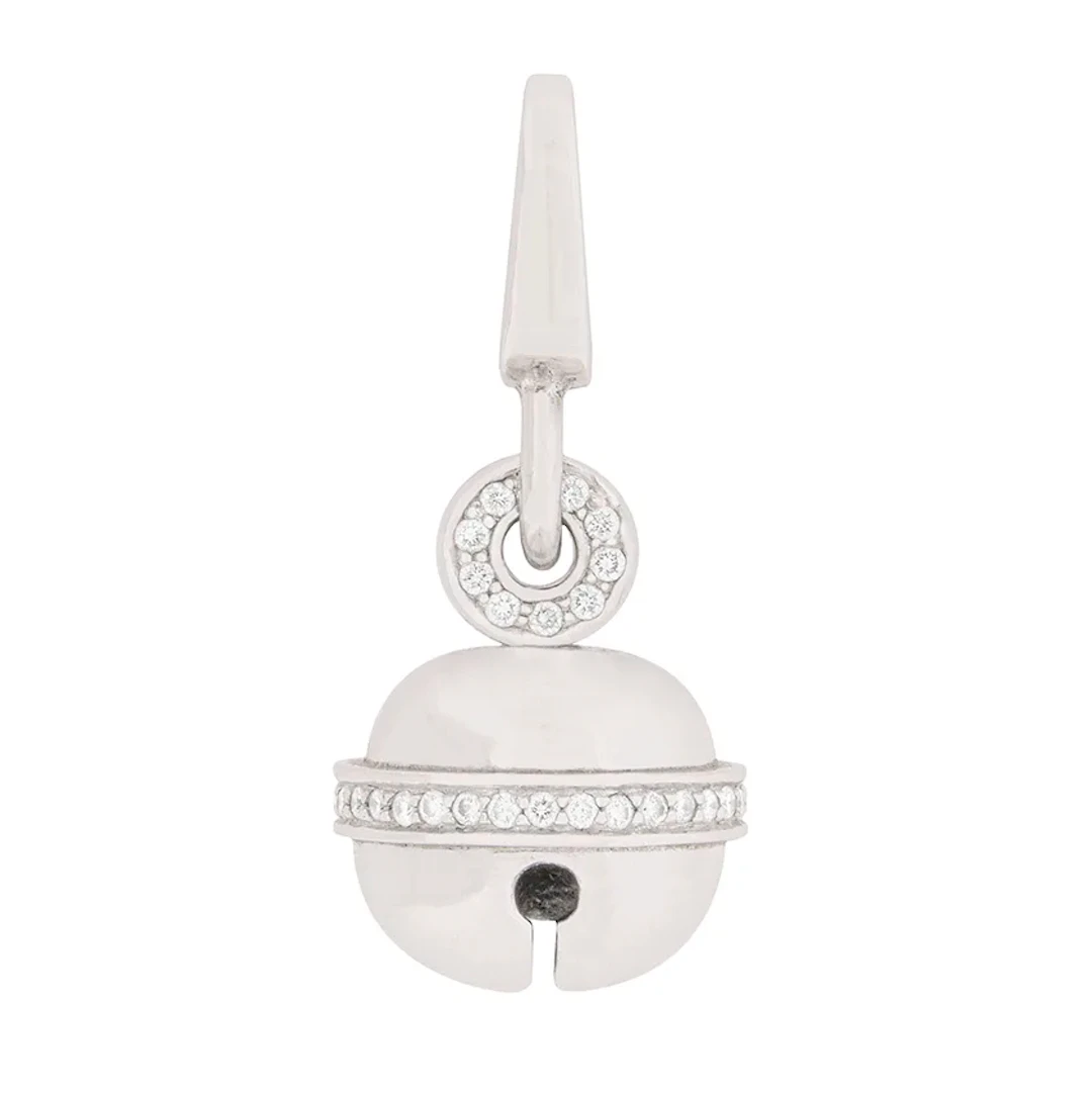 Contemporary White Gold and Diamond Bell Pendant