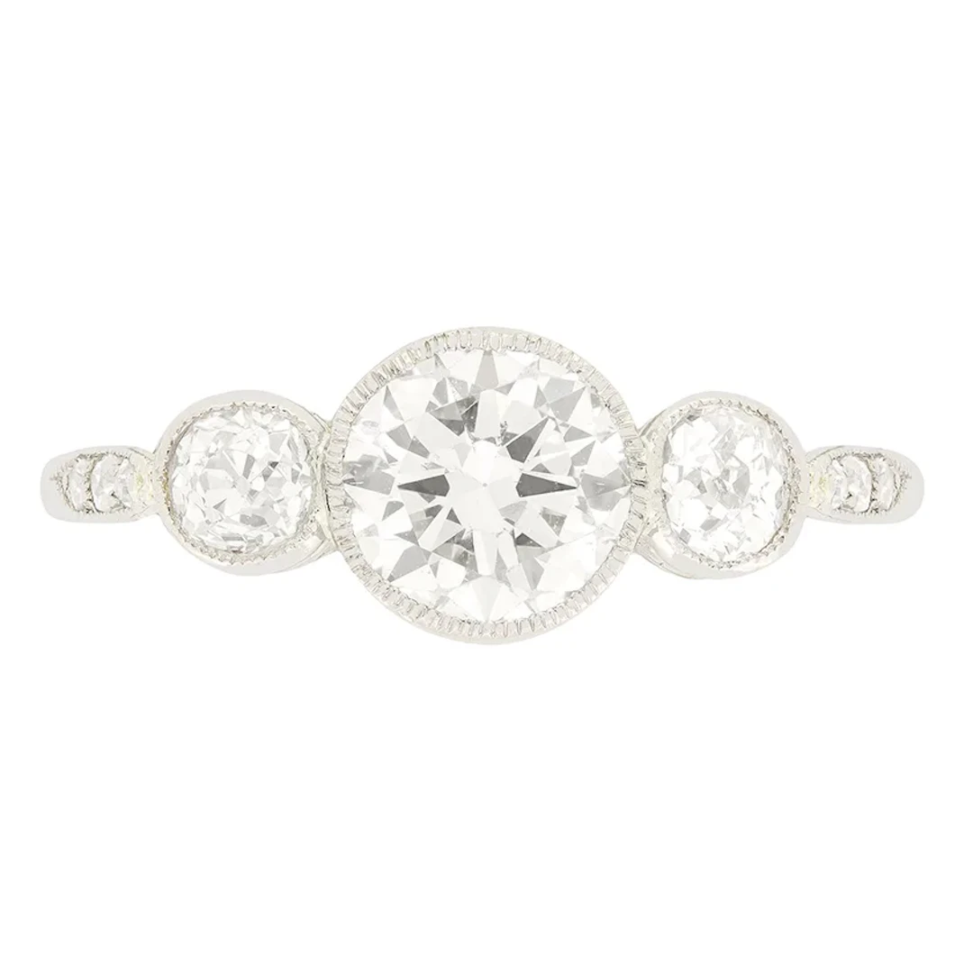 Art Deco 1.30ct diamond Trilogy Ring, c.1920s