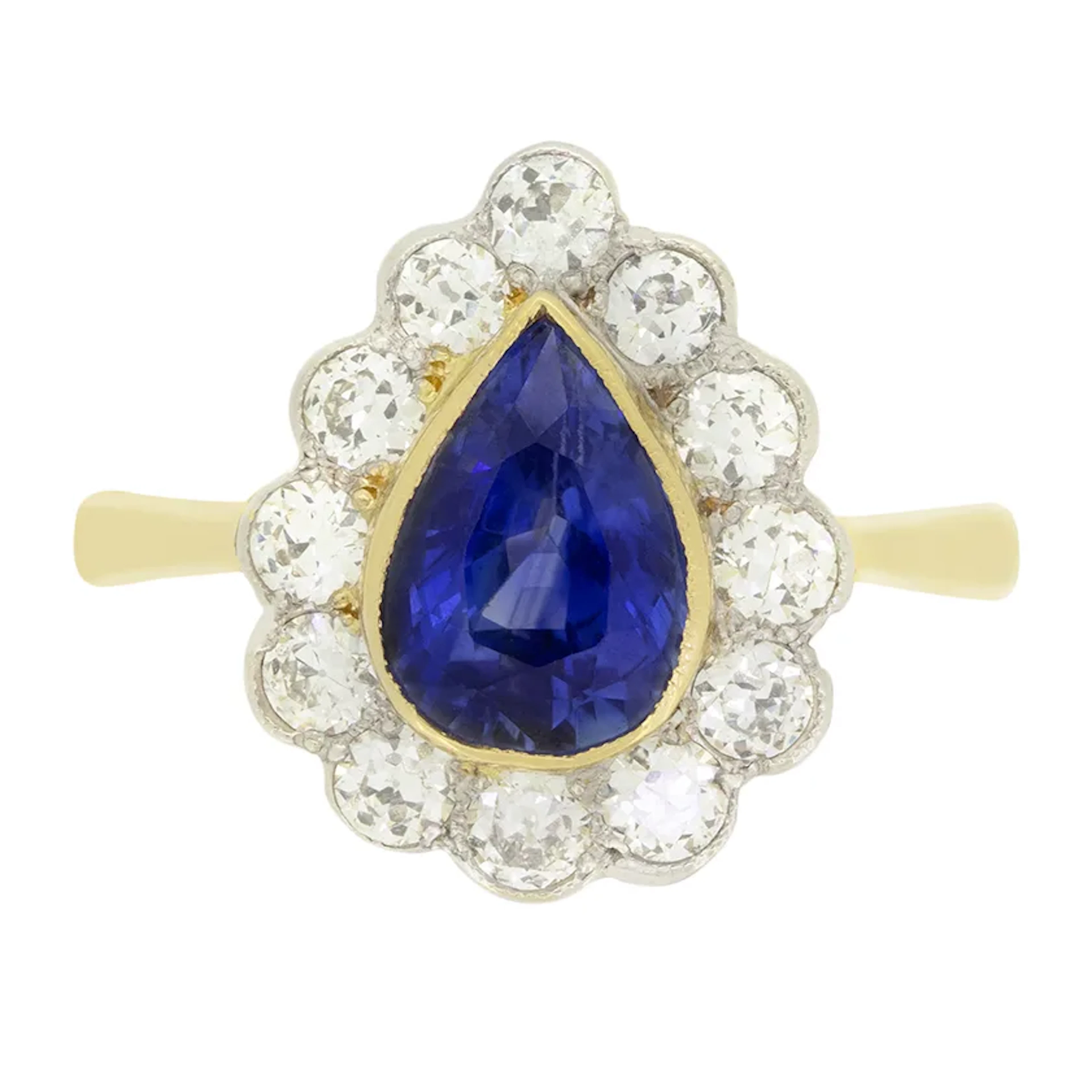 Vintage 1.90ct Sapphire and Diamond Cluster Ring, c.1970s