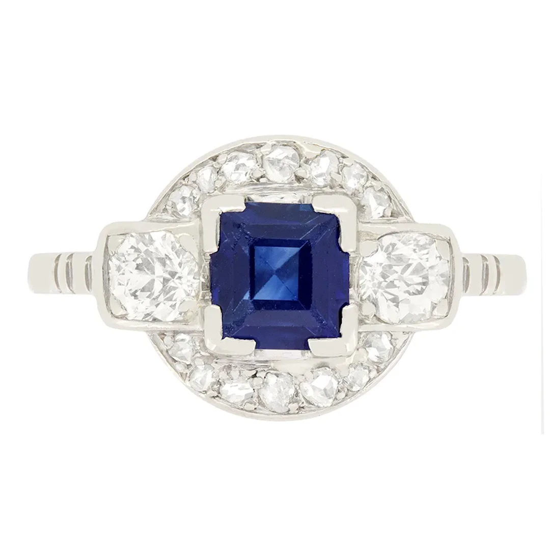 Art Deco 0.60ct Sapphire and Diamond Cluster ring, c.1920s