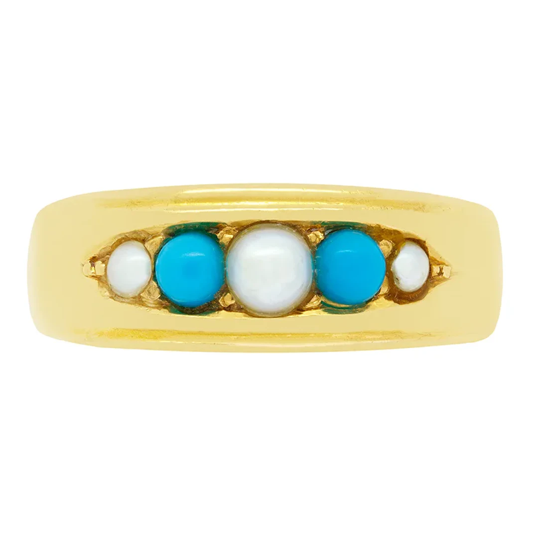 Victorian Pearl and Turquoise Ring, hallmarked 1891