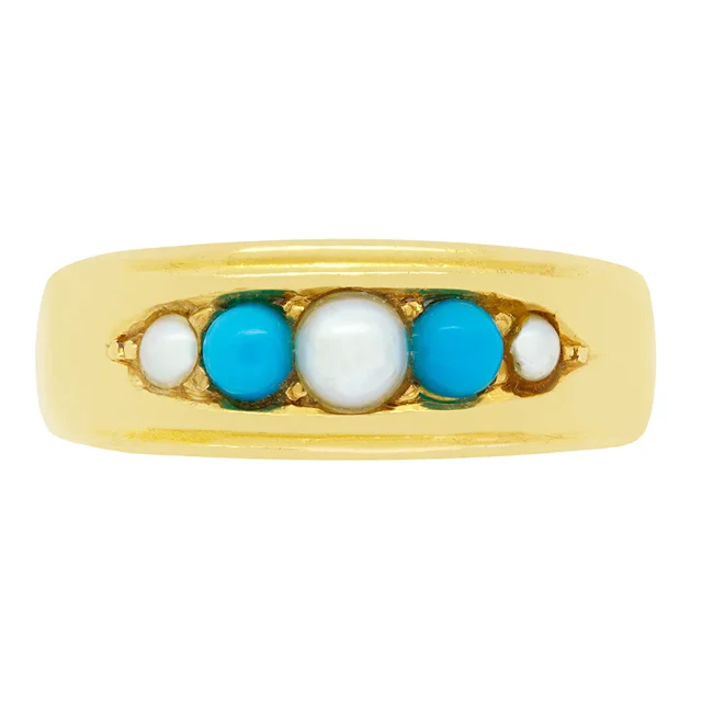 Victorian Pearl and Turquoise Ring, hallmarked 1891