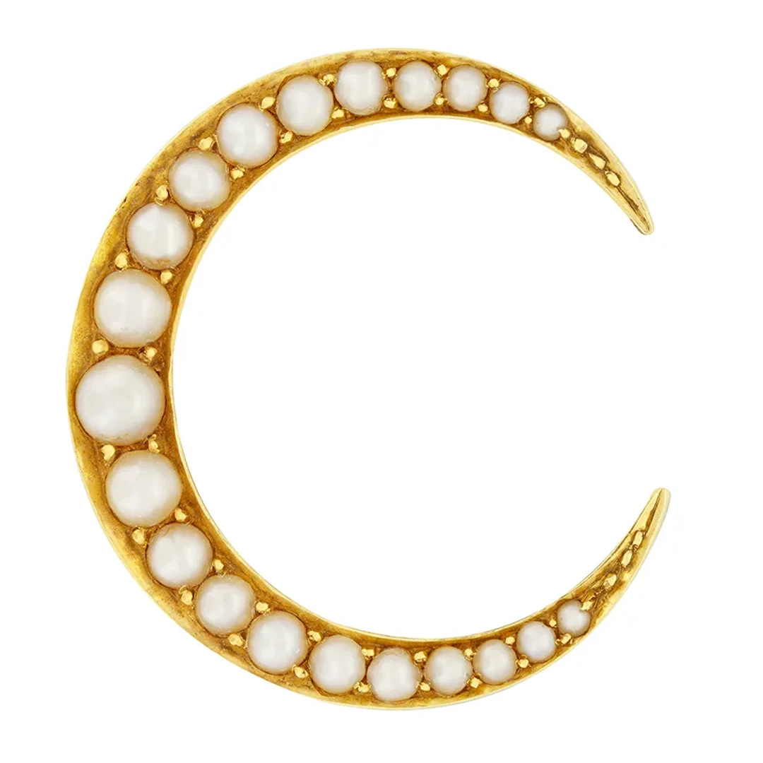 Victorian Pearl Moon Brooch, c.1900s