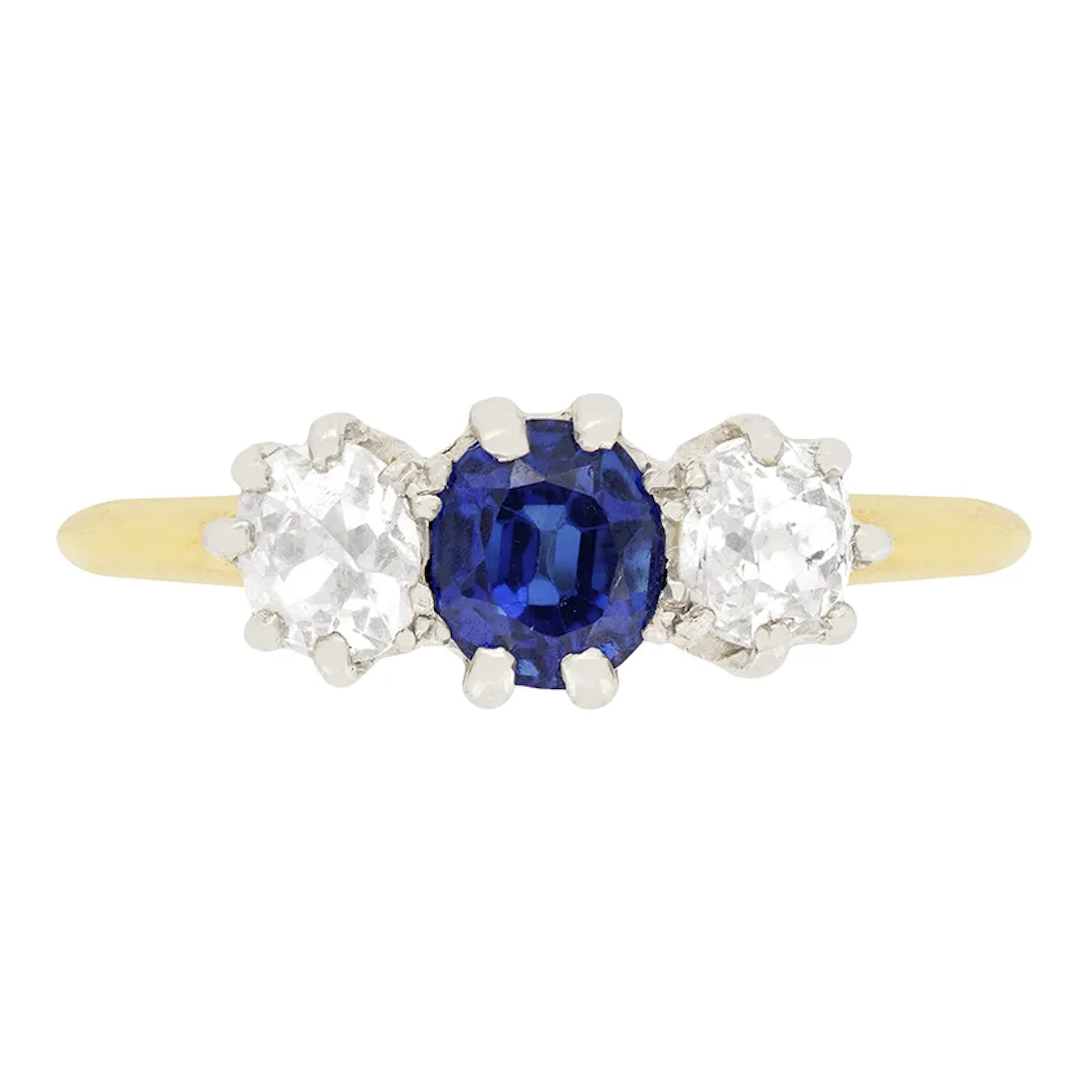 Edwardian 0.50ct Sapphire and Diamond Three Stone Ring, c.1910s