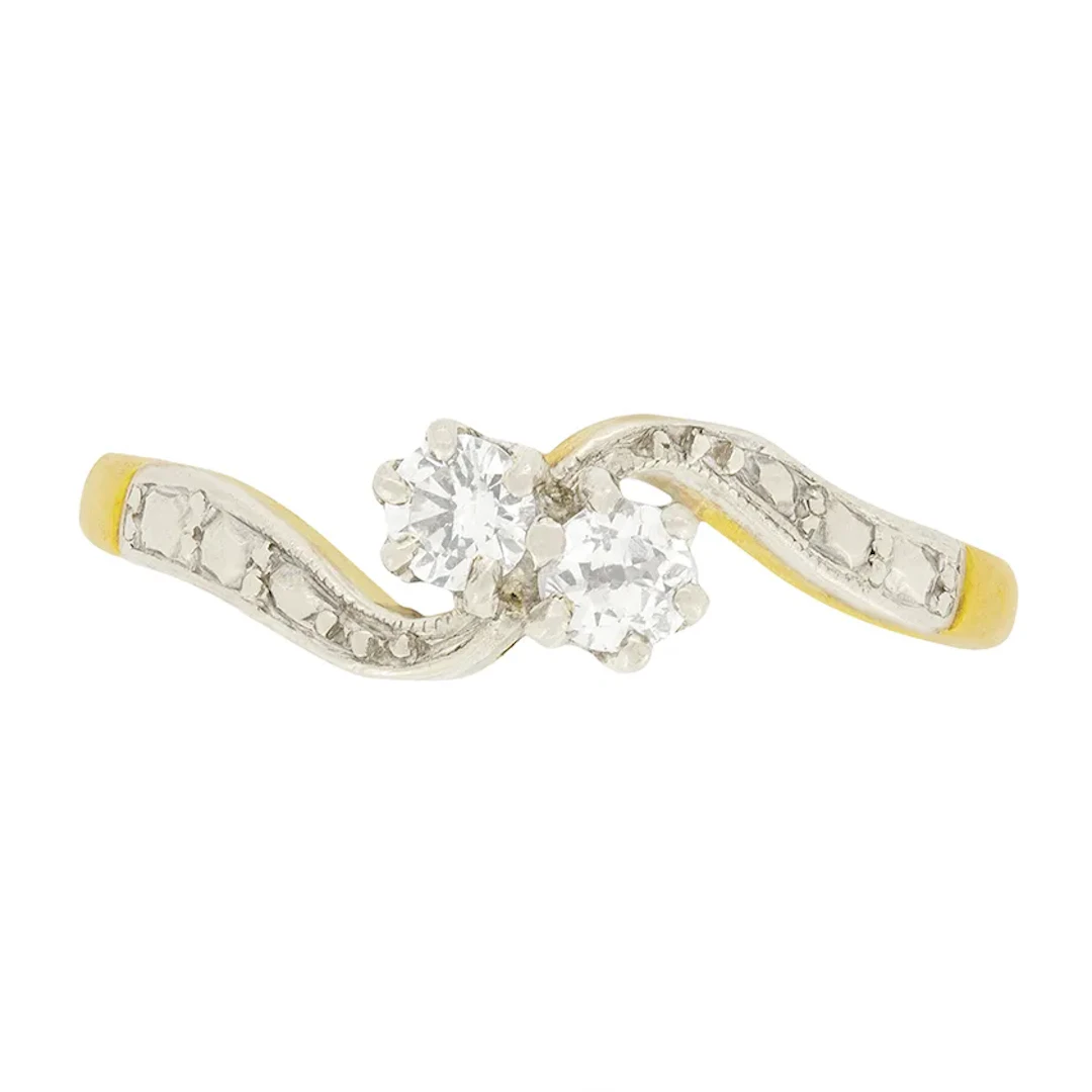 Edwardian 0.30ct Diamond Two Stone Twist Ring, c.1910s