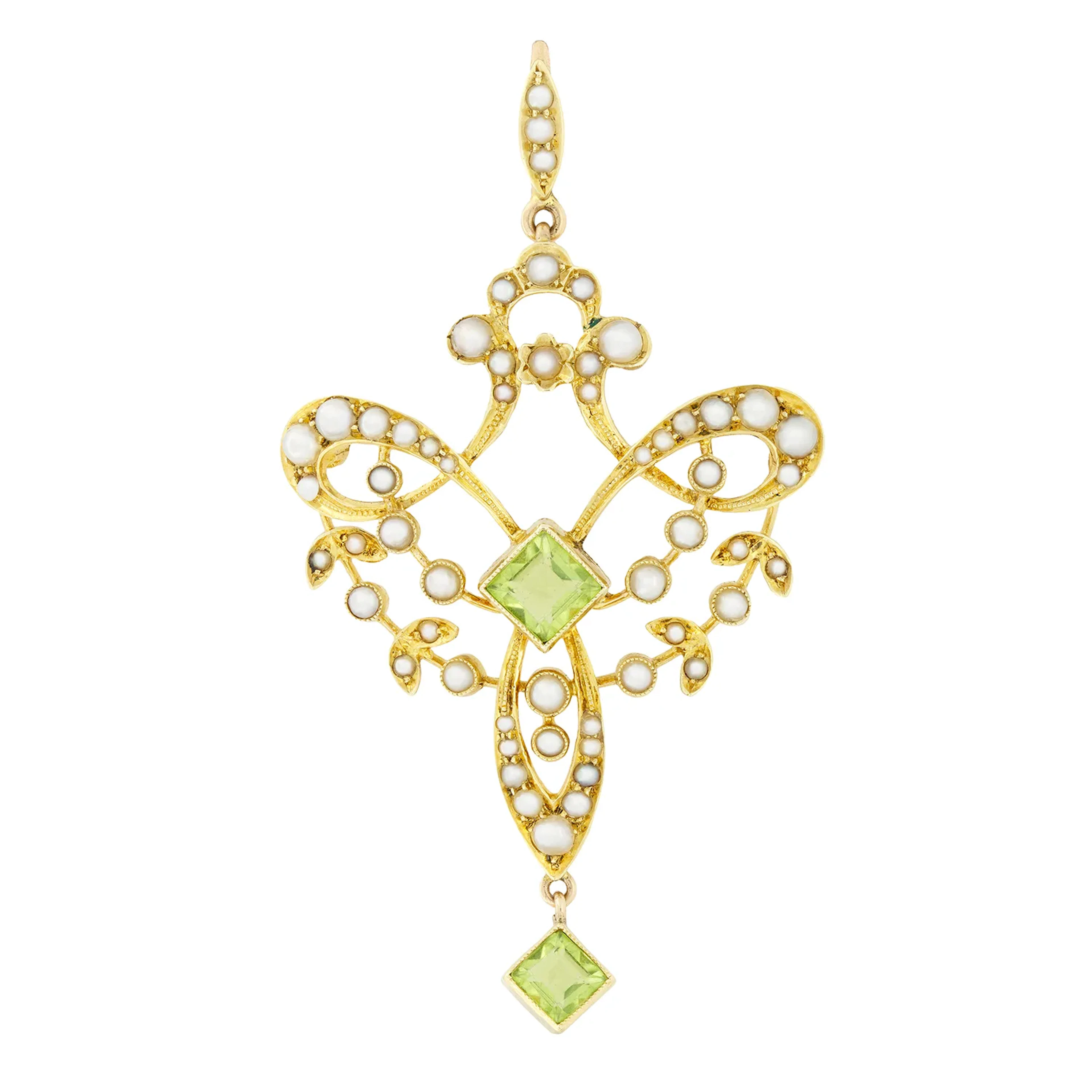 Victorian 1.25ct Peridot and Pearl Pendant, c.1880s