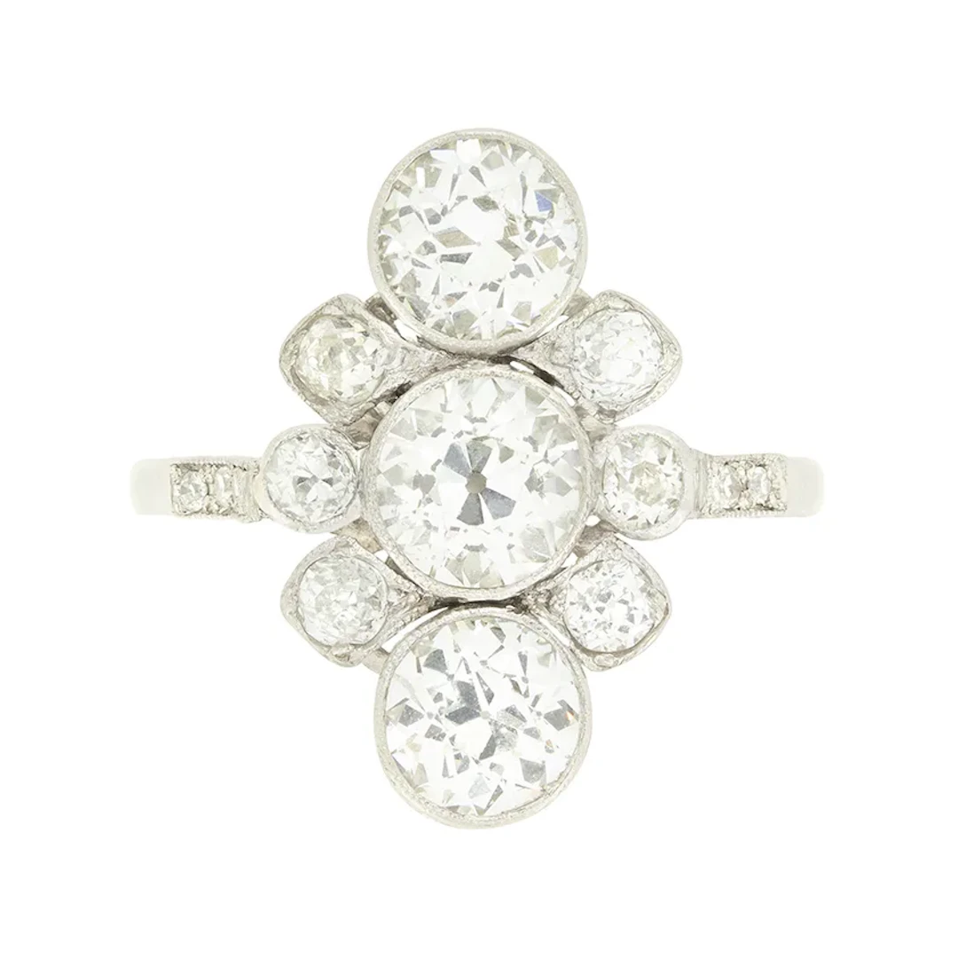 Art Deco 2.75ct Diamond Vertical Three Stone Ring, c1920s